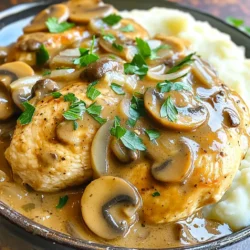 Chicken and Mushroom Components - 4 boneless, skinless chicken breasts - 8 oz. cremini mushrooms, sliced - 1 medium onion, diced - 3 cloves garlic, minced Seasonings and Liquids - 1 cup low-sodium chicken broth - 1 cup heavy cream - 1 teaspoon dried thyme - 1 teaspoon dried rosemary - Salt and pepper to taste - 2 tablespoons olive oil Garnish and Serving Suggestions - Fresh parsley, chopped (for garnish) For the best slow cooker creamy mushroom chicken, you need the right ingredients. Start with fresh chicken breasts. They should be boneless and skinless for easy cooking. The cremini mushrooms add a rich flavor. Slicing them keeps them tender in the sauce. A medium onion and minced garlic provide a great base for taste. For liquids, use low-sodium chicken broth. This keeps the dish flavorful but not too salty. Heavy cream makes the sauce rich and creamy. Seasonings like thyme and rosemary give it a lovely aroma. Don't forget the salt and pepper. They enhance every bite. Lastly, fresh parsley adds color and freshness. Chop it finely for a beautiful garnish. You can serve this dish over fluffy rice or creamy mashed potatoes. It makes every plate look inviting. Seasoning and Searing First, take the four chicken breasts. Season them with salt and pepper. Heat two tablespoons of olive oil in a skillet over medium heat. When the oil is hot, sear the chicken breasts for about three to four minutes on each side. You want them to be lightly browned. This step adds flavor and locks in juices. Setting Aside the Chicken Once the chicken is browned, remove it from the skillet. Set it aside on a plate. This allows the chicken to rest while you cook the vegetables. Sautéing Onions and Mushrooms In the same skillet, add one diced onion, three minced garlic cloves, and eight ounces of sliced cremini mushrooms. Sauté this mixture for about five minutes. You want the mushrooms to be tender and the onions to be translucent. This step builds a rich flavor base for your dish. Combining Ingredients in the Slow Cooker Now, grab your slow cooker. Place the seared chicken breasts at the bottom. Top them with the sautéed mushrooms and onions. Pour in one cup of low-sodium chicken broth. Sprinkle one teaspoon of dried thyme and one teaspoon of dried rosemary on top. This adds great depth to your dish. Cooking Times on Low and High Settings Cover the slow cooker and set it to low for six to seven hours. You can also set it to high for three to four hours. The low setting gives the best flavor, but both options work well. Final Steps for Creamy Sauce When cooking time is up, remove the chicken breasts and set them aside again. Stir one cup of heavy cream into the mushroom mixture in the slow cooker. Mix well until combined. Finally, return the chicken to the slow cooker. Coat it with the creamy mushroom sauce and let it cook for another 15 minutes on low. This makes the sauce rich and creamy. Achieving the Right Creaminess To get that perfect creamy texture, use heavy cream. This gives the sauce a rich flavor. If you want it lighter, try half-and-half. You can also add a bit of cream cheese for extra smoothness. Mix it in slowly to blend well. If the sauce seems too thick, add a splash of chicken broth. This keeps it creamy but not too heavy. Adjusting Seasonings for Personal Taste Taste is key! Start with salt and pepper, then add herbs. Thyme and rosemary work great, but feel free to try others. If you like it spicy, add some red pepper flakes. For a fresher flavor, toss in lemon juice right before serving. Always taste as you go. This way, you can make it just right for you. Best Practices for Meal Prep You can prep this dish in advance. Season and sear the chicken a day before. Store it in the fridge until you are ready to cook. Chop your onions and mushrooms ahead too. Keep them in airtight containers. This saves you time on cooking day. Time-Saving Tips Use a slow cooker liner for easy clean-up. This saves you from scrubbing later. If you are short on time, use pre-sliced mushrooms. They cut down on prep time. You can also freeze leftovers for another meal. Just reheat and enjoy! {{image_2}} Using Different Mushrooms You can switch up the mushrooms in this recipe. Try shiitake, button, or portobello mushrooms. Each type gives a unique taste. Shiitake mushrooms bring a rich, earthy flavor. Button mushrooms offer a mild taste. Portobello mushrooms add a meaty texture. Feel free to mix and match for fun flavors! Substituting Chicken for Other Proteins If you want to change the protein, use turkey or pork. You can also use tofu for a plant-based option. Tofu absorbs the creamy sauce well. Just make sure to cut it into cubes. Cook it a bit longer if using larger pieces. Each protein brings its own flavor and texture to the dish. Making It Low-Fat or Dairy-Free To make this dish low-fat, use low-fat cream or Greek yogurt. You can also use coconut milk for a dairy-free version. This will still give you a creamy texture but cut down the calories. Adjust the seasoning to suit your taste. Use fresh herbs for added flavor without extra fat. Ideas for Gluten-Free Options For a gluten-free version, ensure your chicken broth is gluten-free. Most commercial brands are safe, but always check the label. You can serve this dish with rice or gluten-free pasta. Both options work great with the creamy sauce. Enjoy a delicious meal without worries about gluten! How long does Slow Cooker Creamy Mushroom Chicken last in the fridge? It stays fresh for up to four days. Keep it in an airtight container to maintain its flavor. What are the best storage containers? Use glass or plastic containers with tight lids. These will help keep the chicken moist and flavorful. How do you safely freeze this dish? First, let it cool to room temperature. Then, portion it into freezer-safe bags or containers. Remove as much air as possible before sealing. This will prevent freezer burn and keep the dish tasty. What are the reheating tips? Thaw it in the fridge overnight before reheating. You can warm it in a skillet on low heat or in the microwave. Add a splash of chicken broth or cream to keep it creamy. Enjoy the rich flavors! Can I use frozen chicken? Yes, you can use frozen chicken. Just add an extra hour to the cooking time. This ensures the chicken cooks all the way through without drying out. How do I thicken the sauce? To thicken the sauce, you can mix a bit of cornstarch with cold water. Stir it into the sauce about 15 minutes before serving. This will give it a nice, creamy texture. What to serve with creamy mushroom chicken? I love to serve this dish over fluffy rice or creamy mashed potatoes. The sauce pairs well with both. You can also add a side of steamed veggies for a fresh touch. How to enhance the flavor profile? Adding a splash of white wine to the slow cooker can boost the flavor. You can also try fresh herbs like thyme or rosemary. These will add depth to your dish. Can I add more vegetables? Absolutely! You can add vegetables like carrots, peas, or bell peppers. Just chop them small so they cook evenly with the chicken. What if I don’t have a slow cooker? If you lack a slow cooker, use a heavy pot with a lid. Cook it on low heat on the stove. Stir it occasionally to prevent sticking. This method gives you similar results. This blog post gave you a clear guide for making creamy mushroom chicken. We covered the ingredients, step-by-step instructions, and helpful tips. Plus, you learned about variations and storage options. Now, you have everything needed to create this dish. Enjoy the process, and don't be afraid to make it your own! Happy cooking!