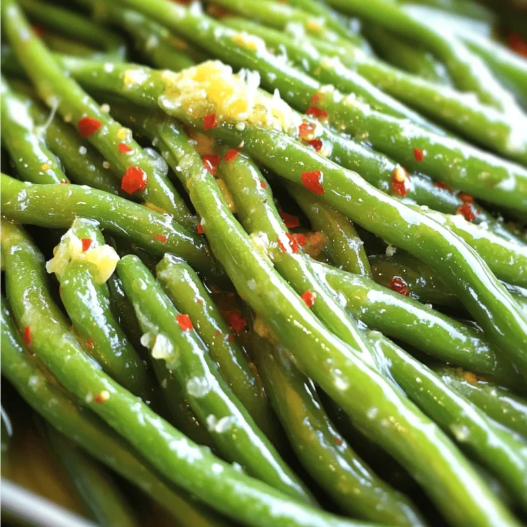 For this dish, you need 1 pound of fresh green beans. Look for bright green beans that snap when bent. Trim the ends to keep them neat and easy to eat. Fresh beans add a crisp texture that frozen beans cannot match. The recipe calls for 3 tablespoons of unsalted butter, melted. This gives the green beans a rich flavor. You will also need 4 cloves of garlic, minced. Garlic adds a savory touch that makes this dish stand out. Combine these two for a mouthwatering garlic butter. You will need a few seasonings to enhance the flavor. Use 1 teaspoon of garlic powder and 1 teaspoon of onion powder. These add depth to the dish. If you like heat, add ½ teaspoon of red pepper flakes. For taste, add salt and black pepper as needed. For a bright finish, use the zest of 1 lemon and a squeeze of fresh lemon juice. If you want, sprinkle 2 tablespoons of grated Parmesan cheese on top for a cheesy touch. This blend of flavors makes the green beans shine! First, wash the green beans well. Make sure they are clean and fresh. After washing, dry them with a towel. This helps them get crispy later. Trim the ends of the beans if they are not already cut. You want nice, neat green beans for this dish. Grab a small bowl for the garlic butter mix. Add the melted butter and minced garlic. Then, sprinkle in the garlic powder and onion powder. If you like heat, add the red pepper flakes. Season with salt and black pepper to taste. Mix everything until it’s smooth and well combined. This mixture adds rich flavor to the beans. Now, it’s time to coat the green beans. Place them in a large bowl. Pour the garlic butter mixture over the beans. Toss them gently until they are fully coated. Preheat your air fryer to 375°F (190°C) for about 3 to 5 minutes. This step is key for even cooking. Next, spread the coated green beans in the air fryer basket. Make sure they are in a single layer. If your air fryer is small, you may need to fry them in batches. Cook for 8 to 10 minutes, shaking the basket halfway through. This helps them cook evenly. When they are tender and slightly crispy, they are ready. Finish by adding lemon zest and a squeeze of fresh lemon juice. Toss the beans to mix in the bright flavor. If you want, sprinkle grated Parmesan cheese on top. Enjoy your tasty air fryer garlic butter green beans! To get your green beans crispy, dry them well after washing. Moisture can lead to steaming instead of crisping. Preheat your air fryer to 375°F (190°C) for about 3-5 minutes. This helps achieve that delightful crunch. Lay the beans in a single layer. If you crowd them, they won't cook evenly. Shake the basket halfway through cooking. This ensures all sides get that perfect crisp. For more flavor, use fresh garlic and add lemon zest. Mixing in some red pepper flakes gives a nice kick. You can also try different seasonings like smoked paprika or Italian herbs. Don’t forget to taste your garlic butter mix before coating the beans. Adjust the salt and pepper for your preference. A sprinkle of grated Parmesan cheese at the end adds a rich finish. Watch the cooking time closely. Air fry for 8-10 minutes, shaking the basket halfway. Check for tenderness; they should be bright green and slightly crispy. If you prefer softer beans, cook for an extra minute or two. Always remember, it's easier to add time than to fix overcooked beans. Enjoy your perfectly air-fried garlic butter green beans! {{image_2}} You can add more veggies to your dish. Carrots and bell peppers work well. Slice them thin for even cooking. Toss them with the garlic butter just like the green beans. You can also try zucchini or asparagus. These add nice colors and flavors. Experiment with what you like best. Want to make it heartier? Add cooked chicken or shrimp. Toss them in with the green beans. The flavors of garlic butter will coat them too. You can even use tofu for a plant-based option. Just make sure to cook the proteins first. This keeps everything tasty and well-cooked. If you want a vegan option, no problem! Swap the butter for vegan butter or olive oil. Use nutritional yeast instead of Parmesan cheese. This gives a cheesy flavor without dairy. You can also add a splash of soy sauce for extra umami. These changes keep the dish delicious and plant-based. To keep your Air Fryer Garlic Butter Green Beans fresh, store them in an airtight container. Let them cool down first. Place a paper towel inside to absorb moisture. This helps keep the beans crisp. They can last in the fridge for about 3-5 days. If you want them to taste great later, avoid adding lemon juice or cheese until you serve them. Reheating is easy! Place the cold green beans in the air fryer. Set it to 350°F (175°C) and heat for about 3-5 minutes. Shake the basket halfway to make sure they heat evenly. You can also use a skillet. Heat a bit of butter over medium heat. Add the beans and stir for a few minutes. This will bring back their flavor and crispness. Freezing is a good option if you have leftovers. First, blanch the green beans in boiling water for 2-3 minutes. This helps keep their color and texture. Then, cool them in ice water to stop the cooking process. Drain and dry them well. Place them in freezer bags and squeeze out the air. They can last for up to 3 months in the freezer. When you’re ready to eat, just cook them straight from frozen! Yes, you can use frozen green beans! They are quick and easy. When using frozen beans, do not thaw them. Just toss them in the garlic butter mix and air fry. You may need to add a couple of extra minutes to the cooking time. Check for tenderness to know when they are ready. Air Fryer Garlic Butter Green Beans pair well with many dishes. Here are some ideas: - Grilled chicken - Roasted salmon - Steak - Pasta dishes - Quinoa salad These sides complement the garlic and butter flavors. They make a well-rounded meal. You will know the green beans are done when they are tender and slightly crispy. After 8-10 minutes, check for doneness. You can taste one or look for a bright green color. If they need more time, air fry for another minute or two. Make sure to shake the basket halfway through cooking for even results. In this blog post, we explored how to make Air Fryer Garlic Butter Green Beans. We covered the best ingredients, like fresh beans and rich garlic butter. You learned step-by-step how to prepare and cook them perfectly. I shared tips to ensure they are crispy and flavorful. You can also customize this dish by adding veggies or proteins. Remember, proper storage keeps leftovers fresh. Enjoy making this tasty side dish that your whole family will love!
