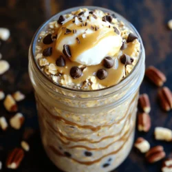 - 1 cup rolled oats - 1 cup almond milk (or any milk of your choice) - 2 tablespoons chia seeds - 2 tablespoons maple syrup (or honey) - 1/4 cup almond butter (or peanut butter) - 1 teaspoon vanilla extract - 1/4 cup mini chocolate chips - A pinch of sea salt - Optional toppings: crushed nuts, additional chocolate chips, or a dollop of yogurt You can swap almond milk for any type of milk, like oat or cow's milk. If you prefer honey over maple syrup, go for it! Peanut butter works just as well as almond butter. For a nut-free option, use sunflower seed butter. If you're not a fan of chocolate chips, try dried fruit or seeds for a fun twist. Each serving of cookie dough overnight oats has around: - Calories: 350 - Protein: 10g - Carbohydrates: 45g - Fiber: 10g - Sugars: 10g - Fats: 15g This dish packs energy and flavor while keeping it healthy. The oats and chia seeds offer fiber, and the nut butter gives healthy fats and protein. Enjoy this treat while feeling good about your choices! Start by taking a mixing bowl. Add 1 cup of rolled oats. Next, pour in 1 cup of almond milk. You can use any milk you like! Then, add 2 tablespoons of chia seeds. These seeds help thicken your oats. Now, add 2 tablespoons of maple syrup for sweetness. Stir all these ingredients well. Make sure everything is mixed evenly. Now it’s time to add some flavor! Scoop in 1/4 cup of almond butter. If you prefer, you can use peanut butter. Add 1 teaspoon of vanilla extract for a nice touch. Whisk the mixture until it is smooth. Make sure there are no lumps of almond butter. Then, mix in 1/4 cup of mini chocolate chips. Finally, sprinkle in a pinch of sea salt. This salt will bring out all the flavors. Next, divide the mixture into two jars or airtight containers. Seal them tightly to keep it fresh. Place the jars in the fridge. Let them chill overnight, or for at least 4 hours. This allows the oats and chia seeds to absorb the liquid. In the morning, take out the jars. Give the oats a good stir. If they feel too thick, add a splash of almond milk. Enjoy your tasty cookie dough overnight oats! To get the right texture, use rolled oats. They soak well and stay chewy. Chia seeds help thicken the oats. If your oats are too thick in the morning, add a splash of almond milk. This makes them creamy and smooth. Stir well before serving to mix in any added milk. Toppings make your oats fun and tasty. You can add crushed nuts for crunch. More mini chocolate chips give a sweet touch. A dollop of yogurt adds creaminess and protein. Try different toppings to keep things exciting. Fresh fruit, like banana slices or berries, also works great. These oats are perfect for meal prep. Make them the night before and grab them in the morning. Store them in jars or airtight containers. You can keep them in the fridge for up to three days. This way, you save time and enjoy a quick breakfast. {{image_2}} You can switch up the flavor of your cookie dough overnight oats. Here are some tasty ideas: - Peanut Butter: Replace almond butter with peanut butter for a nutty taste. - Cookie Butter: Swap almond butter for cookie butter for a sweet twist. - Cocoa Powder: Add 1 tablespoon of cocoa powder for a chocolatey flavor. - Cinnamon: Mix in 1/2 teaspoon of cinnamon for a warm spice. These small changes can make each bowl unique and fun! To make your oats dairy-free and vegan, use almond milk or any plant-based milk. Almond milk works great, but you can also try oat milk or coconut milk. For sweetening, use maple syrup instead of honey. This keeps the dish vegan and delicious. You can still enjoy the creamy taste without dairy! If you need gluten-free oats, look for certified gluten-free rolled oats. Most rolled oats are safe, but cross-contamination can happen. Always check the label to make sure. This way, you can enjoy your cookie dough overnight oats without worry. Making these small changes keeps your dish both safe and tasty! To store your cookie dough overnight oats, use airtight containers. Glass jars work great. Make sure to seal them tightly. Place them in the fridge right after you prepare them. This helps keep them fresh. These oats last for about 3 to 5 days in the fridge. If you notice any odd smells or changes in color, it’s best to toss them. To keep them tasting fresh, avoid adding toppings until you serve. This keeps the oats from getting soggy. You can freeze cookie dough overnight oats for up to 3 months. Just make sure to use freezer-safe containers. When ready to eat, thaw them in the fridge overnight. You can then add toppings before serving. Enjoy your tasty meal any time! You can store overnight oats for up to five days in the fridge. After that, they may lose their best taste and texture. Always check for any signs of spoilage before eating. Yes, you can use any milk you like. Almond milk works well, but you can try oat milk, soy milk, or regular dairy milk. Each type will give a slightly different flavor and creaminess. Cookie dough overnight oats can be a healthy choice. They have oats, chia seeds, and nut butter, which offer fiber and healthy fats. You also get a touch of sweetness from maple syrup and chocolate chips. Just remember to watch the portion size, as toppings can add extra calories. This blog post covered the key steps to make cookie dough overnight oats. We discussed ingredients, substitutions, and nutritional info. I shared easy mixing instructions and tips for great flavor. You can create tasty variations, like dairy-free or gluten-free options. Also, storing your oats properly keeps them fresh. Enjoying this healthy meal can be fun and simple. You now have the know-how to make these delicious oats your way. Make it your go-to breakfast for busy mornings!