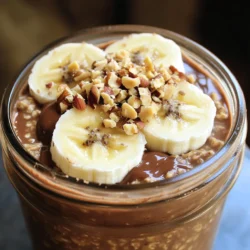 - 1 cup rolled oats - 2 cups almond milk (or any milk of choice) - 2 tablespoons unsweetened cocoa powder - 3 tablespoons peanut butter (or almond butter) - 2 tablespoons maple syrup or honey - 1 teaspoon vanilla extract - A pinch of salt These ingredients make a rich and creamy base for your overnight oats. The rolled oats soak up the almond milk, creating a soft texture. Cocoa powder gives a deep chocolate flavor. Peanut butter adds creaminess and protein. Maple syrup or honey provides sweetness. Vanilla extract rounds out the taste, while salt enhances all the flavors. - Sliced bananas - Crushed nuts - Mini chocolate chips - Chia seeds These toppings add fun and extra nutrition. Sliced bananas bring sweetness and texture. Crushed nuts add crunch and healthy fats. Mini chocolate chips are a treat. Chia seeds offer fiber and omega-3s. Mix and match these toppings to make your oats even more delicious! In a medium bowl, add 1 cup of rolled oats. Then, add 2 tablespoons of cocoa powder. Lastly, sprinkle in a pinch of salt. Mix these ingredients well. This step builds a rich, chocolatey base. In a separate bowl, whisk together 2 cups of almond milk and 3 tablespoons of peanut butter. Add 2 tablespoons of maple syrup and 1 teaspoon of vanilla extract. Whisk until smooth and creamy. This mixture brings sweetness and flavor to your oats. Pour the wet mixture over the dry ingredients. Stir until all oats are coated evenly. Divide the mixture into two airtight containers. Seal them tightly and place in the fridge overnight. This allows the oats to soak up all the flavors and become soft. To get the best texture for your overnight oats, you can adjust the milk. If your oats seem too thick in the morning, just add a splash more milk. Stir well to mix it in. This will help create a creamy and smooth bowl. You might like your oats thicker or runnier, so feel free to adjust as needed. Try using different nut butters in this recipe. Almond butter or cashew butter can change the taste. You can also switch sweeteners. Instead of maple syrup, try honey or agave. Each choice brings a new twist to your dish. This way, you can keep your breakfast exciting and tasty. Make a larger batch to save time during the week. You can double or triple the recipe and portion it into jars. This way, you have breakfast ready to go. Just grab a jar each morning. You can also mix and match toppings based on what you have on hand. This keeps your meals fresh and fun. {{image_2}} If you want a nut-free option, use seed butter. Sunflower seed butter works great. It adds a nutty taste without any nuts. Just swap the peanut butter with the seed butter. You still get that creamy texture and rich flavor. For a vegan version, use maple syrup and your favorite plant-based milk. Almond milk or oat milk are both good choices. They keep it creamy and delicious. Maple syrup adds sweetness without any animal products. This mix is perfect for those who follow a vegan diet. Adding fruits is a fun way to boost flavor. You can mix in berries, like strawberries or blueberries. Dried fruits, like raisins or cranberries, also work well. They add natural sweetness and extra nutrients. Just toss in a handful before you serve. Enjoy your colorful and tasty oats! You can keep your chocolate peanut butter overnight oats in the fridge for five days. Store them in airtight containers. This keeps them fresh and tasty. If you notice any change in smell or texture, it’s best to throw them out. Yes, you can freeze overnight oats! Use a freezer-safe container. They can last for up to three months in the freezer. When you're ready to eat them, just thaw in the fridge overnight. This makes mornings super easy! If you want to enjoy your oats warm, simply microwave them. Heat for about 30 seconds, then stir. If they seem too thick, add a splash of milk to make them creamy again. Enjoy the warm, comforting goodness! No, you should not use steel-cut oats in this recipe. Steel-cut oats are harder and take longer to cook. They won't soften enough overnight like rolled oats do. Stick with rolled oats for the best texture. They soak up the liquid well and are creamy when ready. You can store your chocolate peanut butter overnight oats in the fridge for up to five days. Just make sure to keep them in airtight containers. The oats will stay tasty and safe to eat during this time. Check for any off smells or changes in texture before eating. Here are some great toppings you can try: - Sliced bananas - Crushed nuts - Mini chocolate chips - Chia seeds These toppings add flavor and crunch. You can mix and match based on what you like. Experiment to find your favorite! Yes, this recipe is perfect for meal prep! You can make several servings at once. Just divide the mixture into containers and store them in the fridge. Grab one in the morning for a quick, healthy breakfast. You learned how to make chocolate peanut butter overnight oats. This recipe is easy and fun. It uses simple ingredients and offers room for tweaks. You can add different toppings or substitute nut butters to match your taste. Remember, overnight oats are great for meal prep too. Store them well, and you’ll enjoy a tasty breakfast all week. Now, go and make your own delicious batch!