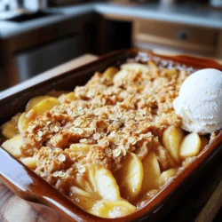 - 4 large apples (Granny Smith or Honeycrisp), peeled and sliced - 1 tablespoon lemon juice - 1 tablespoon cinnamon - 1/2 cup brown sugar - 1 cup all-purpose flour - 1/2 cup rolled oats - 1/2 cup unsalted butter, softened - 1/2 cup granulated sugar - 1 teaspoon vanilla extract - Pinch of salt - Nuts (e.g., walnuts or pecans) - Additional spices (e.g., nutmeg or ginger) - 9x13-inch baking dish - Mixing bowls - Fork or pastry cutter For this warm cinnamon sugar apple crumble, you need simple ingredients. Fresh apples give the best taste. I love using Granny Smith or Honeycrisp apples. They add a nice tartness that balances well with the sweetness of brown sugar. You will also need lemon juice. It keeps the apples fresh and bright. Cinnamon adds warmth and a lovely aroma. Brown sugar gives a rich flavor, while granulated sugar adds sweetness. The crumble topping needs flour, oats, and butter. The oats make it hearty, and the butter adds richness. Vanilla extract rounds out the flavor. If you like, add nuts for crunch or spices for extra warmth. Pecans and walnuts work well. Choose spices like nutmeg or ginger for a twist. Gather your equipment. You will need a 9x13-inch baking dish to bake the crumble. Mixing bowls help to combine the ingredients. A fork or pastry cutter will help you mix the crumble topping. Now, you are ready to create this delightful dessert! First, I preheat the oven to 350°F (175°C). It helps to warm up the kitchen and makes the apples cook perfectly. Next, I grab a large bowl. I add the sliced apples, lemon juice, cinnamon, and brown sugar. I toss everything together until the apples are coated well. Then, I pour this mixture into a greased 9x13-inch baking dish. This dish will hold all the goodness. Now, I move on to the topping. In a separate bowl, I mix the all-purpose flour, rolled oats, granulated sugar, and a pinch of salt. This mix creates a nice base for the crumble. Next, I add the softened butter and vanilla extract. Using a fork or my fingers, I combine everything until it looks like coarse crumbs. This texture gives the topping that perfect crunch. I layer the apple mixture in the baking dish first. Then, I evenly distribute the crumble topping on top of the apples. I want to make sure every bite has some crumble. Finally, I place the dish into the preheated oven. I bake it for 35 to 40 minutes. The apples should be bubbling, and the topping should turn a lovely golden brown. After baking, I let it cool for a few minutes before serving it warm. Enjoying this dessert brings a smile every time! To get the right crumble, start with cold butter. Cold butter helps make the topping crispy. Cut the butter into small cubes and mix it fast. You want a crumbly texture, not a doughy one. Use your fingers or a fork to blend. Stop when it looks like coarse crumbs. Choosing apples is key. I love using Granny Smith for tartness or Honeycrisp for sweetness. You can mix different apples for a unique taste. Want more flavor? Add a pinch of nutmeg or ginger to the cinnamon. These spices give your crumble a warm, cozy vibe. This warm crumble shines with a scoop of vanilla ice cream. The cold ice cream melts into the warm apples, creating bliss. You can also use whipped cream for a lighter touch. Serve in clear bowls to show off the layers. A sprinkle of cinnamon on top adds a nice finish. {{image_2}} You can easily make this apple crumble gluten-free. Use almond flour or oat flour instead of all-purpose flour. These options work well and give a nice texture. For sweetness, consider using coconut sugar or maple syrup. Both add rich flavor without gluten. Feel free to have fun with fruits! You can add berries or pears to your apple mix. They bring extra flavor and color. If you add sweeter fruits, reduce the sugar. This keeps the balance just right and lets the fruit shine. Make this crumble fit the season. In fall, add pumpkin spice for a cozy vibe. Use seasonal fruits like peaches in summer or cranberries in winter. Each twist keeps the dish fresh and exciting all year long. To keep your warm cinnamon sugar apple crumble fresh, use airtight containers. Glass or plastic containers both work well. Store leftovers in the fridge for up to three days. If you want to keep it longer, you can freeze it. In the freezer, it stays good for about three months. Reheat your crumble in the oven for the best results. Set your oven to 350°F (175°C). Place the crumble in an oven-safe dish. Heat it for about 15-20 minutes. This method keeps the topping crisp and the apples warm. You can also use the microwave, but be careful. It may make the topping soft. If you choose this method, heat it in short bursts of 30 seconds. You can freeze your apple crumble before or after baking. If you freeze it before baking, cover the dish well with plastic wrap. It can go straight from the freezer to the oven. Just add an extra 10-15 minutes to the baking time. If you bake it first, cool it completely before freezing. After baking, wrap it tightly and freeze. When you’re ready to eat, thaw it in the fridge overnight. Reheat as mentioned above for the best texture and flavor. Yes, you can use different types of apples. Granny Smith and Honeycrisp work best. Other good choices include Fuji and Gala. These apples give a nice balance of sweet and tart flavors. Each type adds its own unique taste and texture. Absolutely! You can prep the apple mixture and topping ahead. Just store them separately in the fridge. When you’re ready, layer them in the baking dish and bake. This makes it easy for busy days or special events. If your crumble topping is too dry, add a bit more butter. This helps create a moister texture. You can also mix in a tablespoon of water or milk. This will help the crumbs stick together better. Bake your apple crumble for 35 to 40 minutes. Look for bubbling apples and a golden-brown topping. The crumble is done when it smells amazing and looks inviting. This blog post covered a delicious apple crumble recipe from start to finish. First, we gathered simple ingredients. Then, we prepped the apples and made the tasty crumble topping. I shared tips for a perfect texture and flavor, plus variations to suit your taste. In closing, this dessert brings warmth and joy. Enjoy it fresh from the oven or share it with friends. You can easily customize it to make it your own. Happy baking!