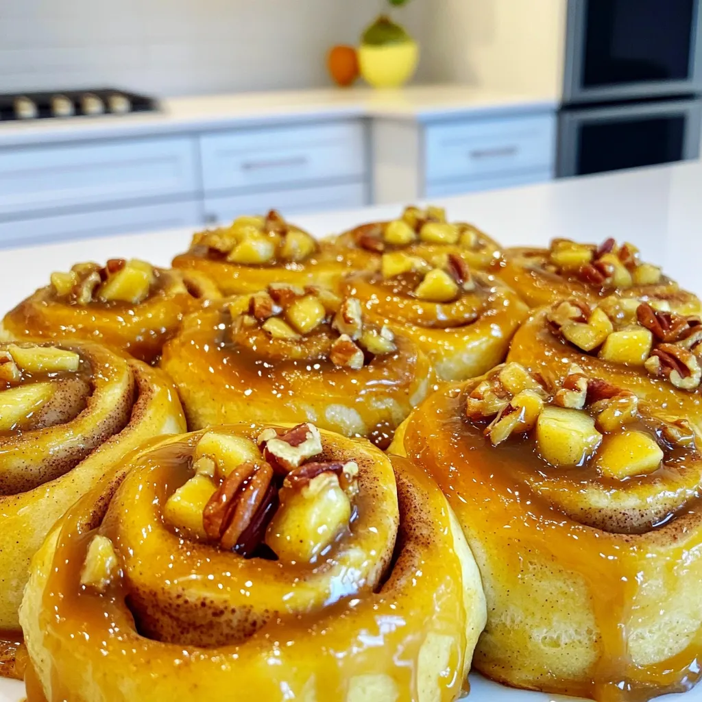 - 2 cans of refrigerated cinnamon rolls (8-count each) - 2 medium apples, peeled, cored, and diced - ½ cup caramel sauce - 1 teaspoon ground cinnamon - ½ teaspoon nutmeg - ½ cup chopped pecans (optional) - 1 tablespoon brown sugar - 2 tablespoons butter, melted - ½ cup powdered sugar (for glaze) - 2 tablespoons milk (for glaze) In this Caramel Apple Cinnamon Roll Bake, the main ingredients shine. You start with two cans of refrigerated cinnamon rolls. These rolls save time and bring joy. The apples provide a sweet crunch. Choose medium apples for the best flavor. Caramel sauce adds that rich, gooey goodness we all love. Next, we have spices and optional ingredients. Ground cinnamon and nutmeg enhance the apple flavor. They bring warmth and depth to your dish. If you like crunch, add chopped pecans. They give a nice texture and nutty flavor. For the glaze, brown sugar and butter create a sweet base. Mix these with powdered sugar and milk to achieve that creamy drizzle. This glaze takes your bake to the next level. It adds sweetness and ties all the flavors together. This combination of ingredients makes the bake easy and delicious. You’ll impress everyone with this simple yet delightful dish! First, you need to preheat your oven to 350°F (175°C). This step is important to ensure even cooking. Next, grab a 9x13 inch baking dish and grease it well. Use butter or cooking spray to cover the bottom and sides. This will help prevent sticking later. Now, let’s prepare the apple mixture. Take two medium apples, peel, core, and dice them. In a medium bowl, toss the diced apples with 1 teaspoon of ground cinnamon, ½ teaspoon of nutmeg, and 1 tablespoon of brown sugar. This mix adds sweet and warm flavors to your dish. Set this aside for a few minutes to let the flavors blend. Next, we assemble the bake. Open the first can of refrigerated cinnamon rolls. Cut each roll into quarters. Do the same with the second can. Place all the pieces in a large mixing bowl. Drizzle 2 tablespoons of melted butter over the cinnamon roll pieces. Add the apple mixture and ½ cup of chopped pecans if you want them. Pour in half of the caramel sauce. Gently toss everything together until combined. Pour the mixture into your prepared baking dish. Spread it out evenly. Bake in the preheated oven for about 25-30 minutes. Keep an eye on it. The top should turn golden, and the cinnamon rolls need to be cooked through. This is the time to get that wonderful aroma in your kitchen. While the bake cools, let’s prepare the glaze. In a bowl, whisk together ½ cup of powdered sugar and 2 tablespoons of milk. Mix until you reach a smooth consistency. If it’s too thick, add a bit more milk. If too thin, add more sugar. This glaze will add a sweet finish to your dish. Once the bake has cooled a bit, it’s time to serve. Drizzle the remaining caramel sauce over the top. Then, pour the glaze on as well. Serve warm to enjoy the gooey layers of caramelized cinnamon rolls and sweet apples. This dish is perfect for any gathering or a cozy morning at home! To ensure even cooking and browning, use a 9x13 inch baking dish. This size helps heat spread evenly. Make sure to cut the cinnamon rolls into small pieces. This helps them cook through well. When you mix the rolls with the apple mixture, toss gently. This keeps the pieces intact and allows for even flavor. Want to take it up a notch? Try adding a pinch of cloves or ginger. These spices can add warmth and depth. You can also mix in some raisins or cranberries for a fruity twist. If you like nuts, chopped walnuts work great too. For toppings, consider a sprinkle of sea salt over the caramel. It adds a nice contrast to the sweetness. Serve this dish warm for a cozy vibe. You can plate it in individual bowls for a special touch. Drizzle extra caramel sauce on top. Add a dollop of whipped cream or a scoop of vanilla ice cream. This makes it feel like a dessert from a fancy restaurant. A dusting of powdered sugar can also make it look pretty. {{image_2}} You can swap the apples for many fruits. Pears work great too. They add a sweet and juicy touch. You might even try peaches for a summer vibe. Bananas can also shine here, giving a nice, soft flavor. Berries, like blueberries or raspberries, can add a tart twist. Just remember to adjust the spices to match the fruit's flavor. If you need gluten-free options, look for gluten-free cinnamon rolls. Many brands offer great choices. You can also use almond or coconut flour for a homemade dough. For a vegan version, select dairy-free caramel and cinnamon rolls. Plant-based butter is a perfect substitute for regular butter. These swaps keep the dish tasty and friendly for many diets. Want to change the flavor? Try adding cardamom or ginger to the cinnamon and nutmeg. These spices give a warm, cozy taste. You might also mix in some vanilla extract for a rich flavor. If you like nuts, walnuts or almonds can add crunch. Don’t forget to top with chocolate chips for a sweet surprise. The options are endless, and each twist makes this dish unique! To keep your caramel apple cinnamon roll bake fresh, store it in an airtight container. Place it in the fridge if you have leftovers. This method helps maintain the flavor and texture. Enjoy the bake within three to four days for the best taste. To reheat, preheat your oven to 350°F (175°C). Place the leftover bake in an oven-safe dish. Cover it with foil to keep it moist. Heat for about 10-15 minutes. This method keeps the flavors fresh and the rolls warm. You can freeze the baked dish for later enjoyment. Allow it to cool completely before wrapping it tightly in plastic wrap. Then, place it in a freezer-safe container. It can stay frozen for up to three months. To thaw, move it to the fridge overnight and reheat as described. Enjoy the sweet flavors even after some time! Yes, you can use homemade dough. Make your favorite cinnamon roll dough. Roll it, cut it into pieces, and follow the same steps. This will give you a fresh taste and texture. You can use pears, peaches, or even berries. Each fruit brings a new flavor. Try using what you have on hand for a twist. To thicken the glaze, add more powdered sugar. Mix it slowly until you reach your desired thickness. If it's too thick, add a tiny bit of milk. Definitely! You can leave out the pecans. Your dish will still taste great. The cinnamon and caramel will shine on their own. It takes about 25-30 minutes at 350°F (175°C). Keep an eye on it. The top should be golden brown and the rolls should be cooked through. This recipe becomes a tasty treat with simple steps. You learned about key ingredients like refrigerated cinnamon rolls, apples, and caramel sauce. I shared tips on enhancing flavors and serving nicely. Variations allow fun with different fruits or dietary needs. Storing leftovers helps you enjoy this dish later. Use these tips for best results. Baking this dish shouldn’t just be a recipe; it should be an experience to share. Now, gather your ingredients and start baking!