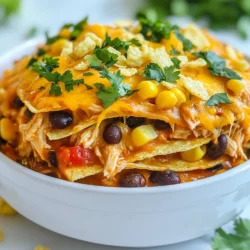 - 2 cups cooked chicken, shredded - 1 can (15 oz) black beans, rinsed and drained - 1 cup corn (fresh, frozen, or canned) - 1 can (10 oz) red enchilada sauce - 1 can (10 oz) diced tomatoes with green chiles - 1 cup diced bell peppers (any color) - 1 small onion, chopped - 1 cup shredded cheddar cheese - 1 cup tortilla chips, crushed - 1 teaspoon ground cumin - 1 teaspoon chili powder - Salt and pepper to taste I love using these main ingredients for the casserole. Each one adds great flavor. The cooked chicken gives protein and richness. Black beans add fiber and texture. Corn brings a sweet crunch. The enchilada sauce and diced tomatoes with chiles add spice and tang. Bell peppers and onion provide depth and color. Finally, cheese and tortilla chips create a delicious topping. - Slow cooker - Large mixing bowl - Spatula or spoon - Measuring spoons - Knife and cutting board Using the right tools makes cooking easier. A slow cooker is key for this dish. It helps blend all the flavors slowly. A mixing bowl is good for combining the ingredients well. A spatula or spoon helps layer the casserole neatly. A knife and cutting board are handy for chopping veggies. - Fresh cilantro - Sour cream - Additional tortilla chips Garnishes can make your dish shine. Fresh cilantro adds a pop of color and flavor. Sour cream gives a creamy contrast to the spice. Extra tortilla chips add more crunch on top. Feel free to mix and match these garnishes! {{ingredient_image_1}} Start by gathering your ingredients on the counter. In a large bowl, mix the shredded chicken, black beans, corn, and red enchilada sauce. Add the diced tomatoes, bell peppers, onion, cumin, chili powder, salt, and pepper. Stir well until everything is combined. This mixture holds all the great flavors you want in your casserole. Next, grab your crockpot. Place half of the crushed tortilla chips at the bottom. This layer gives a nice crunch to the dish. Pour half of the chicken mixture over the chips, spreading it out evenly. Then, add half of the shredded cheddar cheese on top. Repeat these layers with the remaining tortilla chips, chicken mix, and cheese. This stacking creates a tasty, hearty dish. Cover the crockpot with its lid. Set it to low and cook for 4 to 6 hours. This slow cooking helps all the flavors blend well. When the cheese is melted, your casserole is ready. Turn off the cooker and let it sit for 15 minutes before serving. This waiting time helps it set. If you like, sprinkle fresh cilantro on top for a colorful touch. Enjoy your meal with extra tortilla chips or sour cream on the side! When using a crockpot, layering is key. Start with thicker items on the bottom. This helps them cook evenly. Make sure to add enough liquid so your dish doesn’t dry out. For this casserole, the enchilada sauce and diced tomatoes provide moisture. Always check your lid. A tight seal keeps heat in and helps cook faster. To get that smooth, melted cheese, add it towards the end of cooking. In our recipe, we layer cheese on top. This helps it melt but keeps it from burning. If you're using a different cheese, note that some melt better than others. Cheddar is a great choice for flavor and texture. For this casserole, cook it on low for 4-6 hours. The exact time may depend on your crockpot. Some cook hotter than others. Always check if the mixture is heated through before serving. If you’re in a rush, cooking on high for 2-3 hours works too, but low gives better flavor. Pro Tips Use Rotisserie Chicken: For an even quicker meal, use store-bought rotisserie chicken to save time on cooking and shredding. Customize Your Veggies: Feel free to add or substitute with other vegetables like zucchini or spinach for added nutrition and flavor. Spice It Up: Adjust the level of spice by adding jalapeños or using hot enchilada sauce for a kick. Make it Ahead: Prepare the layers the night before and store them in the fridge. Just plug in your crockpot in the morning for a hassle-free dinner. {{image_2}} You can switch up the protein in this dish. Instead of chicken, try shredded beef or pork. You can also use ground turkey for a lighter option. For a fun twist, mix in some cooked chorizo. Each protein brings its own flavor, adding new layers to your casserole. If you want a meatless meal, you can easily make this dish vegetarian. Replace the chicken with more beans or lentils. You can also add extra veggies like zucchini or mushrooms. Using cheese and sour cream will keep it rich and satisfying. This way, everyone can enjoy a hearty meal. For those who love heat, there are many ways to spice things up. Add jalapeños or diced green chiles to the mix. You could also use spicy enchilada sauce instead of regular. A sprinkle of cayenne pepper boosts the heat too. Just keep tasting as you go to find your perfect level of spice! To keep your Crockpot Chicken Enchilada Casserole fresh, use airtight containers. Cool the casserole to room temperature before storing. This helps prevent moisture buildup. You can store it in the fridge for up to four days. If you want to keep it longer, freezing is a great option. When you’re ready to eat leftovers, heat them gently. You can use the microwave or the oven. For the microwave, place a portion in a bowl and cover it. Heat it for one to two minutes. Stir halfway to ensure even warmth. In the oven, preheat to 350°F. Place the casserole in an oven-safe dish and cover it with foil. Heat for about 20 minutes or until warmed through. If you freeze the casserole, it can last up to three months. Cut the casserole into portions before freezing. Wrap each piece in plastic wrap and then in foil. This extra layer helps prevent freezer burn. To thaw, place it in the fridge overnight before reheating. Enjoy your tasty meal later with ease! Yes, you can use raw chicken in the crockpot. Just make sure to cook it a bit longer. Raw chicken needs about 6-8 hours on low. This way, it cooks fully and becomes tender. However, I recommend using cooked chicken for faster results and a safer dish. To make the casserole creamier, add cream cheese or sour cream. You can mix in 4 ounces of cream cheese into the chicken mixture. This will give it a rich taste and smooth texture. Another option is to top it with sour cream before serving. Both choices add great flavor! Crockpot Chicken Enchilada Casserole goes well with many sides. Here are some great options: - Mexican rice: Fluffy rice adds a nice touch. - Refried beans: Creamy beans add protein and flavor. - Guacamole: Fresh guacamole brings cool creaminess. - Corn salad: A fresh corn salad adds crunch and color. These sides will make your meal even more delicious! This crockpot chicken enchilada casserole is simple and fun to make. We covered the key ingredients, cooking steps, and tips for the perfect dish. You can even try new proteins or go vegetarian for a twist. Remember to store leftovers properly and reheat them well. Enjoying this meal is easy and satisfying. With these tips, you can be a cooking pro in no time. So go ahead, gather your ingredients, and get cooking!