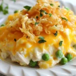 To make a tasty Crack Chicken Casserole, you will need the following ingredients: - 3 cups cooked and shredded chicken - 1 cup cream cheese, softened - 1 cup sour cream - 1 teaspoon garlic powder - 1 teaspoon onion powder - 1 teaspoon dill seasoning - 1 ½ cups shredded cheddar cheese - 1 cup frozen peas - 1 can (10.5 oz) cream of chicken soup - 1 cup crispy fried onions (for topping) - Salt and pepper to taste - Fresh chopped parsley (for garnish) Each ingredient plays a key role. The chicken adds protein and heartiness. Cream cheese and sour cream give that rich, creamy texture. Garlic and onion powder boost flavor. Dill seasoning adds a fresh note. The cheddar cheese makes it cheesy and satisfying. Frozen peas add a pop of color and fun texture. Cream of chicken soup binds it all together. Crispy fried onions on top add a nice crunch. Finally, salt and pepper enhance all the flavors. When you gather these ingredients, you set up for a warm, comforting meal that’s easy to prepare. {{ingredient_image_1}} First, set your oven to 350°F (175°C). This step is key for even cooking. Next, take a 9x13-inch baking dish and lightly grease it. This helps the casserole not stick. In a large bowl, add the cooked and shredded chicken. Then, mix in the cream cheese and sour cream. Add the garlic powder, onion powder, dill seasoning, and cream of chicken soup. Stir well until everything is smooth. This mixture should be creamy and well blended. Now, fold in the frozen peas and one cup of the shredded cheddar cheese. Don’t forget to add salt and pepper to taste. Pour this mixture into your greased baking dish. Spread it out evenly for nice cooking. Place the dish in your preheated oven. Bake it for 25 to 30 minutes. You want the cheese to be bubbly and golden on top. This step brings out great flavors in the dish. After baking, take the casserole out of the oven. Sprinkle the crispy fried onions on top right away. This adds crunch and texture. Return it to the oven for another 5 minutes. Finally, let it sit for 5 minutes before you serve it. Add some fresh chopped parsley for color and zest. For this casserole, use cooked and shredded chicken. You can use rotisserie chicken for ease. Just grab a whole chicken from the store. It saves time and adds great flavor. You can also poach chicken breasts at home. Cook them in salted water until done. Shred the chicken with two forks for a nice texture. Always check for any bones or tough bits before mixing. To boost the flavor, add more spices. Try a pinch of smoked paprika for a subtle kick. You can also use fresh herbs like thyme or rosemary. They add a lovely aroma and taste. Consider mixing in sautéed onions or bell peppers for extra depth. Don’t forget to adjust salt and pepper. Taste your mixture before baking. This helps ensure the best flavor. Cheese is the star of this dish. Use a good quality cheddar cheese for rich flavor. Mix half of the cheese into the chicken mixture. This makes it creamy and cheesy throughout. Then, sprinkle the rest of the cheese on top. This creates a golden, bubbly crust when baked. For a twist, try adding mozzarella or pepper jack cheese. Each adds a unique flavor and texture. Pro Tips Use Rotisserie Chicken: For a quicker prep time, use store-bought rotisserie chicken instead of cooking your own. Customize the Cheese: Feel free to mix different types of cheese, like mozzarella or pepper jack, for added flavor. Make Ahead: Assemble the casserole a day in advance and store it in the fridge. Just add a few extra minutes to the baking time. Leftover Ideas: Use any leftovers in wraps or sandwiches for a delicious next-day meal. {{image_2}} To make a vegetarian version, swap the chicken for three cups of cooked quinoa or chickpeas. Use vegetable cream cheese and vegetable broth in place of cream cheese and cream of chicken soup. This keeps the dish creamy and hearty. You can also add extra veggies, like bell peppers or spinach, for more flavor and nutrients. If you like some heat, add diced jalapeños or a teaspoon of cayenne pepper to the mix. You can also use pepper jack cheese instead of cheddar for a spicy kick. This adds a fun twist that spice lovers will enjoy. Adjust the amount of spice based on your taste. To make this casserole dairy-free, use dairy-free cream cheese and sour cream. You can also replace cheddar cheese with a plant-based cheese alternative. Use a dairy-free cream of chicken soup, or make your own with blended cauliflower and vegetable broth. This way, you keep the creamy texture while being dairy-free. To keep leftovers fresh, place them in an airtight container. Make sure to let the casserole cool first. You can store the leftovers in the fridge. They will stay good for up to four days. If you want to keep them longer, consider freezing. When reheating, you have a few options. The best way is in the oven. Preheat it to 350°F (175°C). Cover the casserole with foil to keep it moist. Heat for about 20 minutes or until warm. You can also use the microwave. Just heat in short bursts, stirring in between. This helps it heat evenly. If you want to freeze the casserole, do it before baking. Assemble the dish but skip the oven. Cover it tightly with plastic wrap and foil. You can freeze it for up to three months. When ready to bake, just remove the wrap and bake from frozen. It may take a bit longer, around 40-50 minutes. You can use several options. A mix of milk and flour works well. You can also try vegetable broth with added seasonings. Another choice is homemade cream soup. Just blend chicken broth, milk, and flour until smooth. Yes, you can. Prepare the casserole a day before and store it in the fridge. Just cover it tightly to keep it fresh. When you're ready, bake it right from the fridge. You may need to add a few extra minutes to the baking time. Look for bubbly cheese and a golden top. Insert a knife in the center; it should come out hot. The internal temperature should reach 165°F (74°C) for safety. Let it sit for a few minutes before serving to cool down. Yes, but you'll need to cook it first. Boil, bake, or grill the chicken until fully cooked. Once it's done, shred it before adding to the casserole mix. This step ensures your casserole has the right flavor and texture. This blog post showed you how to make a tasty Crack Chicken Casserole. You learned about the key ingredients, from chicken to creamy cheese, and followed easy steps. I shared tips for picking the best chicken and enhancing flavor. Plus, I covered fun variations and how to store leftovers. I hope you try this dish and enjoy it with friends and family. It’s a simple, crowd-pleasing meal. Happy cooking!