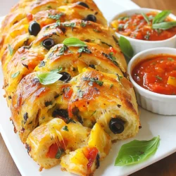 - 1 pre-made pizza dough - 1 cup shredded mozzarella cheese - 1 cup assorted leftover veggies (bell peppers, spinach, mushrooms, etc.), diced - 1/2 cup cooked meat (pepperoni, chicken, or sausage) - 1/4 cup black olives, sliced - 1/4 cup ricotta cheese - 2 tablespoons pesto sauce - 1 tablespoon olive oil - 1 teaspoon garlic powder - 1 teaspoon Italian seasoning - Salt and pepper to taste - 1 egg, beaten (for egg wash) Garbage Bread Delight is full of flavor and super simple to make. You can use what you have in your fridge. Start with pizza dough, which you can buy or make at home. I love using fresh mozzarella cheese for its meltiness. Next, grab a cup of assorted veggies. Think bell peppers, spinach, and mushrooms. These add color and nutrients. Optional add-ins can take your garbage bread up a notch. If you have leftover meat, toss in about half a cup. Pepperoni or chicken works great. Black olives and ricotta cheese add fun textures and tastes. You can skip these if you want a lighter version. For seasoning, I use pesto sauce. It gives a fresh, herb flavor. Olive oil helps the bread get that nice golden color. Garlic powder and Italian seasoning add warmth and depth. Don't forget salt and pepper to taste. Lastly, the egg wash makes your bread shiny and beautiful. This mix of ingredients makes each bite a delight. You can change the veggies or meats as you like. This recipe is flexible and perfect for your kitchen. {{ingredient_image_1}} 1. First, preheat your oven to 400°F (200°C). This helps the bread bake evenly. 2. Next, dust your counter with flour. Roll out the pizza dough into a large rectangle. Aim for about 1/4-inch thick. This makes it easy to fill and roll. 1. In a mixing bowl, combine the shredded mozzarella, diced veggies, and any cooked meat if you want it. 2. Add sliced olives, ricotta cheese, and pesto sauce to the bowl. 3. Sprinkle in garlic powder, Italian seasoning, salt, and pepper. Mix well until everything is combined. This filling is the heart of your garbage bread. 1. Spread the filling mixture evenly over the dough. Leave about an inch of space at the edges. 2. Carefully roll the dough from one end to the other. Pinch the edges to seal the bread. Make sure to tuck the ends in securely. 3. Place the rolled garbage bread on a baking sheet lined with parchment paper. Brush the top with beaten egg for a nice golden color. 4. Bake in the oven for 20-25 minutes. Look for a golden brown color and cooked-through texture. Let it cool for a few minutes before slicing. Enjoy warm! You can swap cheeses or veggies in this recipe. Try provolone or cheddar instead of mozzarella. Add favorite vegetables like zucchini or broccoli for a twist. If you want a vegetarian dish, use tofu or tempeh instead of meat. This keeps it tasty and fun! Avoid soggy bread by baking on a hot sheet. This helps crisp the bottom. Also, make sure not to overfill your dough. Leave some space at the edges. Bake it for 20-25 minutes at 400°F. Look for a golden crust to know it's done. For serving, slice the garbage bread into thick pieces. Place it on a wooden board for a rustic look. Add fresh basil leaves as a garnish. A small bowl of warm marinara sauce goes great for dipping. It makes the dish look even more inviting! Pro Tips Use Fresh Ingredients: Whenever possible, use fresh vegetables and herbs to enhance the flavor of your garbage bread. Experiment with Fillings: Don’t hesitate to try different combinations of leftover meats and veggies to customize your garbage bread to your taste. Keep the Dough Cold: If your pizza dough is too warm, it can become sticky and difficult to roll. Chill it for a few minutes if needed. Let it Rest: Allow the garbage bread to cool for a few minutes before slicing to prevent the filling from spilling out. {{image_2}} You can change up the flavors of your garbage bread. Try a Mediterranean-style garbage bread. Use feta cheese, sun-dried tomatoes, and olives. Add fresh herbs like basil and oregano for a bright taste. Another fun option is spicy garbage bread with jalapeños. Mix in diced jalapeños for a kick. This adds heat and flavor that many love. If you want a vegetarian version, use plant-based proteins. Substitute meat with chickpeas or lentils. You can still enjoy all the flavors! For cheese, try dairy-free options like cashew cheese or almond-based cheese. These will keep your dish creamy without dairy. Garbage bread can also be sweet! You can create dessert garbage bread with fruits. Use apples, peaches, or berries mixed with cinnamon and sugar. Another sweet idea is Nutella and banana-filled garbage bread. Spread Nutella on the dough, add sliced bananas, and roll it up. This will be a hit with kids and adults alike. To keep Garbage Bread Delight fresh, follow these tips. First, let the bread cool down. Wrap it tightly in plastic wrap or foil. Store it in an airtight container. This keeps it moist and tasty. You can refrigerate it for up to three days. If you want to keep it longer, freezing is a great option. Just slice it first for easy serving. You can freeze it for up to three months. Reheating leftovers is easy. The best method is to use an oven. Preheat it to 350°F (175°C). Place the bread on a baking sheet. Heat for about 10-15 minutes. This helps keep the bread crispy. You can also use a microwave, but it may make the bread soft. If you use the microwave, heat in short bursts. Check every 30 seconds to prevent sogginess. Preparing Garbage Bread Delight ahead saves time. You can fill and roll the bread a day in advance. Just wrap it tightly and store it in the fridge. When you are ready to bake, remove it and let it sit for 30 minutes. This helps it rise. You can also create fun serving ideas. Pair it with marinara sauce or a fresh salad. This makes it a complete meal. Enjoy your tasty and well-prepped dish! Garbage Bread Delight is a fun, savory dish. It combines pizza dough with leftovers. The name comes from using whatever ingredients you have on hand. Chefs created it to reduce food waste. You can fill it with cheese, veggies, or meat. This dish is great for using up old ingredients. It’s easy to make and loved by all ages. Yes, you can prep this dish ahead of time. Roll and fill the dough, then wrap it tightly. Store it in the fridge for up to a day. If you want to freeze it, wrap it well in plastic. You can bake it straight from the freezer. Just add a few extra minutes to the baking time. Garbage Bread Delight pairs well with many sides. Here are some ideas: - Marinara sauce for dipping - A fresh green salad - Garlic bread sticks - A side of roasted veggies - Potato wedges or fries These sides add flavor and make your meal complete. Enjoy experimenting with different dips and sides! This blog post explored delicious ways to make Garbage Bread Delight. We covered the necessary ingredients, step-by-step instructions, and clever tips. You learned about unique flavor combinations and how to store leftovers. Remember, you can always customize this dish to fit your taste. Whether it’s spicy, vegetarian, or even sweet, the options are endless. Enjoy experimenting in the kitchen and share your creations with friends and family for a fun meal!