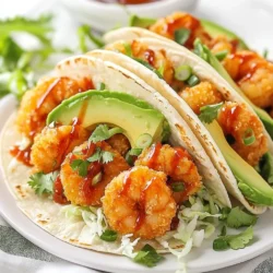 To make Bang Bang Shrimp Tacos, you need some key ingredients. Here’s what you will need: - 1 lb large shrimp, peeled and deveined - 1 cup all-purpose flour - 1/2 cup cornstarch - 1 teaspoon paprika - 1 teaspoon garlic powder - 1/2 teaspoon cayenne pepper - Salt and pepper to taste - 1 cup buttermilk - Oil for frying - 1 cup lettuce, shredded - 1 ripe avocado, sliced - 1/2 cup green onion, sliced - 1/4 cup fresh cilantro, chopped - 8 small flour or corn tortillas - 1/2 cup Thai sweet chili sauce These ingredients create a delicious and crispy taco that you will love. The spices and seasonings make the shrimp pop with flavor. Here are the essentials: - Paprika adds a mild heat and nice color. - Garlic powder gives a rich taste. - Cayenne pepper adds a kick. - Salt and pepper enhance all the flavors. Mix these ingredients well to coat the shrimp evenly. You can switch out some ingredients based on your taste. Here are a few ideas: - Use panko breadcrumbs instead of flour for extra crunch. - Try using almond milk instead of buttermilk for a dairy-free option. - Add jalapeños for more spice. - Use different herbs like parsley instead of cilantro. Feel free to play around with these ideas to make the dish your own! {{ingredient_image_1}} First, gather your ingredients. You need: - 1 lb large shrimp, peeled and deveined - 1 cup all-purpose flour - 1/2 cup cornstarch - 1 teaspoon paprika - 1 teaspoon garlic powder - 1/2 teaspoon cayenne pepper - Salt and pepper to taste - 1 cup buttermilk In a mixing bowl, combine the flour, cornstarch, paprika, garlic powder, cayenne pepper, salt, and pepper. This is your batter. Next, pour the buttermilk into a separate bowl. Take each shrimp and dip it into the buttermilk. Let the extra buttermilk drip off. Then, coat the shrimp with the flour mixture. Place them aside on a plate as you finish all the shrimp. Now, heat oil in a large skillet over medium-high heat. You need enough oil to cover the bottom of the skillet. Once the oil is hot, carefully place the shrimp in the skillet. Fry the shrimp in batches. Cook them for about 2-3 minutes per side. You want them golden brown and crispy. When done, remove them and place them on paper towels to drain excess oil. Now it’s time to build your tacos! Warm your tortillas in a skillet or microwave until soft. Start with a layer of shredded lettuce on each tortilla. Next, add a few slices of ripe avocado. Now, place the crispy shrimp on top. To finish, sprinkle sliced green onions and fresh cilantro over everything. Drizzle with Thai sweet chili sauce for that perfect sweet and spicy kick. Enjoy your delicious Bang Bang Shrimp Tacos! To make your Bang Bang shrimp crispy, follow these steps: - Use cold buttermilk: This helps the batter stick well. - Mix flour and cornstarch: The cornstarch adds extra crunch. - Double coat the shrimp: Dip in buttermilk, then in the batter. Repeat for more crunch. - Heat oil properly: The oil should be hot, around 350°F (175°C). This cooks shrimp fast and keeps them crunchy. When making Bang Bang shrimp tacos, avoid these pitfalls: - Overcrowding the pan: Fry shrimp in small batches. This prevents steaming and keeps them crispy. - Skipping the draining step: After frying, place shrimp on paper towels. This removes excess oil. - Not seasoning enough: Season the batter well. This boosts flavor in every bite. Marinades can take your shrimp to the next level. Here are some ideas: - Simple marinade: Mix lime juice, garlic, and a bit of salt. Let shrimp sit for 15 minutes. - Spicy kick: Add a dash of hot sauce or chili powder to the marinade for heat. - Herb infusion: Fresh herbs like cilantro or parsley add freshness. Mix them into the marinade for a tasty twist. By following these tips and tricks, you will make delicious Bang Bang shrimp tacos that impress every time. Pro Tips Perfectly Crispy Shrimp: Ensure the oil is hot enough before frying; it should be around 350°F (175°C). This will help achieve a crispy texture without absorbing too much oil. Flavor Boost: For added flavor, marinate the shrimp in a mixture of lime juice, garlic, and a dash of salt for 15-30 minutes before coating them. Customize Your Toppings: Feel free to add additional toppings like diced tomatoes, jalapeños, or a squeeze of lime juice for extra freshness and flavor. Storage Tips: If you have leftover shrimp, store them separately from the tortillas and toppings to maintain their crispiness. {{image_2}} Baking shrimp gives a lighter option. To bake, preheat your oven to 400°F. Instead of frying, place the coated shrimp on a baking sheet. Use parchment paper to prevent sticking. Bake for about 12-15 minutes until they turn golden. This method keeps the shrimp crispy without extra oil. You can make these tacos vegetarian. Try using cauliflower or tofu instead of shrimp. Cut cauliflower into bite-sized pieces or cube the tofu. Coat them in the same batter. Bake or fry until crispy. This keeps the flavor while making it plant-based. It’s a fun twist for veggie lovers. Toppings can change the game. Add sliced jalapeños for heat. Pickled red onions add a tangy crunch. You can also use different sauces. Try a spicy mayo or a zesty lime crema. These additions boost flavor and make your tacos unique. Don’t be afraid to mix and match! To store leftover shrimp tacos, place them in an airtight container. Make sure to cool them first. Storing them quickly keeps the shrimp fresh. You can keep them in the fridge for up to three days. If you can, store the shrimp and toppings separately. This helps keep the tortillas from getting soggy. Reheat your shrimp tacos in a skillet for the best taste. Heat the skillet to medium heat. Add a little oil to help crisp the tortillas. Place the tacos in the skillet for about two to three minutes. This way, you keep the crunch. You can also use the microwave, but this may make the tortillas soft. Cover the tacos with a damp paper towel if you choose this method. This helps keep them moist. You can freeze shrimp tacos for later meals. However, I recommend freezing the shrimp and tortillas separately. Place the cooked shrimp in a freezer-safe bag. Remove as much air as possible before sealing. You can freeze them for up to three months. For the tortillas, stack them in a freezer-safe container. To use, thaw the shrimp in the fridge overnight before reheating. This way, you can enjoy your tasty tacos anytime! Bang Bang Shrimp Tacos are a tasty dish full of flavor. They feature crispy shrimp tossed in a sweet chili sauce. You serve them in soft tortillas with fresh toppings. The mix of textures and flavors makes these tacos a real treat. Yes, you can use frozen shrimp for this recipe. Just make sure to thaw them first. Place the shrimp in the fridge overnight or run them under cold water. Once thawed, peel and devein them before cooking. Using frozen shrimp can save time and still taste great. Many sides go well with Bang Bang Shrimp Tacos. Here are a few ideas: - Mexican street corn: Creamy and sweet, it complements the tacos well. - Rice and beans: A classic side that adds heartiness to the meal. - Fresh salsa: Bright and zesty, it adds a refreshing bite. - Guacamole: Creamy and rich, it pairs perfectly with the shrimp. These sides enhance your taco experience and make your meal more complete. In this post, we explored how to make Bang Bang Shrimp Tacos. We covered key ingredients, cooking steps, and tips for the perfect crunch. I included ways to customize your tacos and how to store leftovers. Use these steps and tips to create delicious tacos at home. Enjoy experimenting with flavors and make this dish your own. Happy cooking!