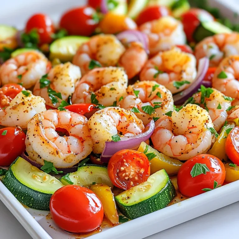 - 1 lb large shrimp, peeled and deveined - 1 bell pepper (any color), sliced - 1 zucchini, sliced - 1 red onion, cut into wedges - 2 cups cherry tomatoes - 3 tablespoons olive oil - 2 tablespoons Cajun seasoning - 1 teaspoon garlic powder - Salt and pepper to taste - Fresh parsley, chopped (for garnish) - Shrimp: 1 lb - Bell pepper: 1 - Zucchini: 1 - Red onion: 1 - Cherry tomatoes: 2 cups - Olive oil: 3 tablespoons - Cajun seasoning: 2 tablespoons - Garlic powder: 1 teaspoon - Salt and pepper: to taste - Fresh parsley: as needed for garnish - Alternatives for shrimp: You can use chicken or firm tofu. - Vegetable swaps: Try asparagus, broccoli, or green beans instead. - Cajun seasoning options: Use store-bought blends or mix your own with paprika and cayenne. Prepping the shrimp Start by rinsing the shrimp under cold water. Make sure they are peeled and deveined. Pat them dry with a paper towel. This helps the seasoning stick better. In a large bowl, mix the shrimp with olive oil, Cajun seasoning, garlic powder, salt, and pepper. Toss until every shrimp is coated well. Chopping the vegetables Grab your bell pepper, zucchini, red onion, and cherry tomatoes. Slice the bell pepper into strips. Cut the zucchini into rounds. For the red onion, cut it into wedges. Lastly, leave the cherry tomatoes whole. This mix of colors will make your dish pop! Layering vegetables Preheat your oven to 425°F (220°C). On a large sheet pan, arrange the veggies in an even layer. Start with the bell pepper, then add zucchini, red onion, and cherry tomatoes. Spread them out so they cook evenly. Adding shrimp Once the veggies are ready, add the seasoned shrimp on top. Mix them gently with the vegetables. Make sure everything is in a single layer. This helps with even cooking and ensures the shrimp and veggies get nice and tender. Oven settings Place the sheet pan in the preheated oven. Set the timer for 12-15 minutes. This is the magic time for cooking shrimp and veggies. Cooking time and doneness indicators Check the shrimp after 12 minutes. They should turn pink and opaque. If they look good, and the veggies are tender, it’s time to take them out. Let the dish cool for a minute. Then, sprinkle fresh parsley on top for a nice touch! When you cook on a sheet pan, space matters. Leave room between the shrimp and veggies. This helps them cook evenly. If they are too close, they may steam instead of roast. Layering is also key. Spread the veggies in a single layer. This way, they get nice and crispy. When you add shrimp, mix them with the veggies. This helps all the flavors blend. Want to amp up the taste? You can add extra spices. Try some smoked paprika or cayenne for heat. A pinch of thyme or oregano can also boost flavor. Fresh herbs add a nice touch, too. Parsley is great for garnish, but you can use basil or cilantro. Just chop them fine and sprinkle on top before serving. One big mistake is overcrowding the pan. If you fill it too much, your food will not cook right. This can make the veggies soft instead of crisp. Another mistake is underseasoning. Use enough Cajun seasoning, salt, and pepper. This makes sure the dish has the full flavor it deserves. Don't be shy with your spices! {{image_2}} You can change up the protein in this dish. Try chicken or tofu for a twist. For chicken, use boneless thighs or breasts. Cut them into bite-sized pieces. Season them just like the shrimp. If you choose tofu, opt for firm or extra-firm. Cut it into cubes and press to remove excess water. Seafood can also work well. If you want a mix, add scallops or fish. Cod or tilapia pairs nicely with Cajun flavor. Just adjust cooking time based on the protein you use. Using seasonal veggies makes this dish fresh and tasty. In spring and summer, use zucchini, bell peppers, and cherry tomatoes. They add color and sweetness. You can also add asparagus or green beans for more crunch. For fall and winter, think about heartier options. Use root veggies like carrots or sweet potatoes. Brussels sprouts also add depth. They caramelize beautifully in the oven and enhance the dish. If you're looking for low-carb or keto options, skip the starchy veggies. Instead, use leafy greens like spinach or kale. They cook quickly and add great nutrients. You can still enjoy the same Cajun flavor by adjusting the spice mix. For a vegetarian version, swap the shrimp for chickpeas or lentils. They provide protein and soak up flavors well. Add more veggies like broccoli or cauliflower for a filling meal. This way, you still get a delicious dish that everyone can enjoy. Store your leftovers in an airtight container. Make sure to cool the dish first. Place it in the fridge within two hours after cooking. This keeps the food safe and fresh. Leftovers should last three to four days in the fridge. Label the container with the date to track freshness. You can reheat the Cajun shrimp and veggies in two ways: microwave or oven. For the microwave, place a serving on a plate. Heat for one to two minutes. Stir halfway to warm evenly. For the oven, preheat to 350°F (175°C). Spread the leftovers on a baking sheet. Heat for about 10 minutes or until warm. The oven keeps the texture better than the microwave. Freezing is a great option for long-term storage. First, let the dish cool completely. Then, place it in a freezer-safe container. You can also use a freezer bag. Remove as much air as possible to prevent freezer burn. Label and date the bag. The dish can last up to three months in the freezer. To use it, thaw overnight in the fridge before reheating. You can tell the shrimp are done by their color and texture. Cooked shrimp change from a gray color to a bright pink. They also curl up into a "C" shape when done. If they are still gray, they need more time. Yes, you can prepare this dish ahead of time. Chop the veggies and season the shrimp in advance. Store them in the fridge for up to a day. Just remember to keep the shrimp and veggies separate until you are ready to cook. This helps keep everything fresh. This dish pairs well with many sides. Here are some ideas: - Rice or quinoa for a filling base - A simple green salad for freshness - Crusty bread to soak up any juices - Roasted potatoes for extra flavor This blog post guided you through making a flavorful Cajun shrimp and veggie sheet pan meal. We covered ingredients, measurements, and substitutions to fit your needs. The step-by-step instructions ensure you prepare and cook with ease. I shared tips for perfect results and variations to keep things interesting. Remember to store any leftovers properly and reheat for the best taste. Enjoy making this dish, and feel free to experiment with flavors and ingredients that inspire you. Happy cooking!