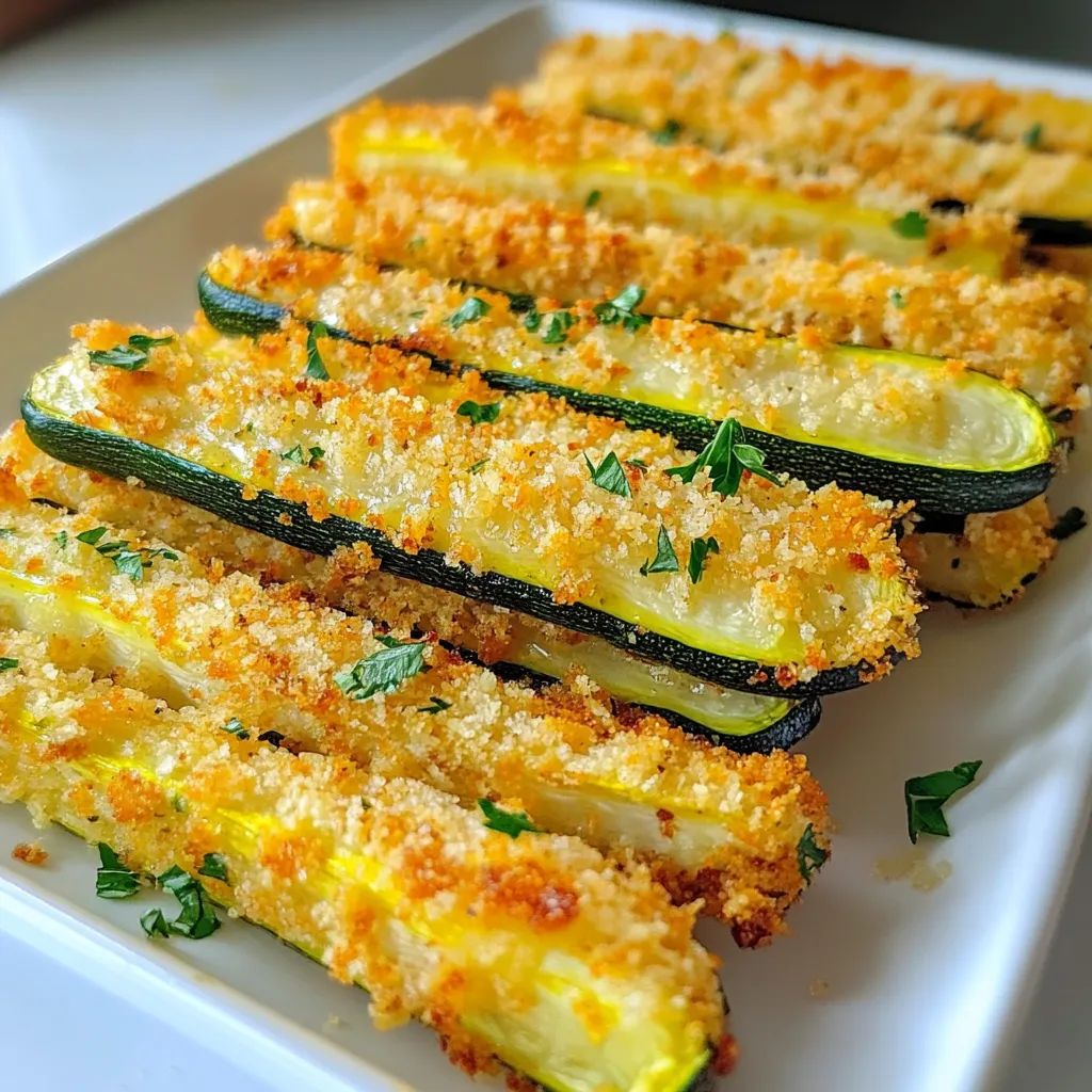 - 2 medium zucchinis - 1 cup panko breadcrumbs - 1/2 cup grated Parmesan cheese - 1 teaspoon garlic powder - 1 teaspoon Italian seasoning - 1/2 teaspoon salt - 1/4 teaspoon black pepper - 1 large egg - Cooking spray To make delicious Air Fryer Parmesan Zucchini Fries, gather these simple ingredients. Start with two medium zucchinis. Cut them into fry shapes. Use one cup of panko breadcrumbs for that extra crunch. Grab half a cup of grated Parmesan cheese for a rich flavor. Next, we need to season our fries. You’ll need one teaspoon of garlic powder and one teaspoon of Italian seasoning to give the fries a nice taste. Add half a teaspoon of salt and a quarter teaspoon of black pepper for some extra zing. For the coating, beat one large egg in a bowl. This will help the breadcrumbs stick to the zucchini. Finally, don’t forget the cooking spray. It keeps the fries from sticking to the air fryer. With these ingredients ready, you’re all set to create a crispy and tasty treat! {{ingredient_image_1}} - Preheat your air fryer to 400°F (200°C). This ensures even cooking. - Cut the zucchinis into fry shapes, about 1/4 inch thick. - In a bowl, beat one large egg until it is frothy. - In a different bowl, mix together: - 1 cup panko breadcrumbs - 1/2 cup grated Parmesan cheese - 1 teaspoon garlic powder - 1 teaspoon Italian seasoning - 1/2 teaspoon salt - 1/4 teaspoon black pepper - Dip each zucchini fry into the egg first. Make sure it gets fully coated. - Next, roll the fry in the breadcrumb mixture. This gives it a nice crunch. Repeat for all the zucchini pieces. - Lightly spray the air fryer basket with cooking spray. This helps prevent sticking. - Place the coated zucchini fries in the basket. Make sure they do not overlap. - Air fry for 10-12 minutes. Flip the fries halfway through. This helps them cook evenly. - Look for a golden brown color to know they are done. Then, let them cool for a few minutes before serving. To get that perfect crunch, panko breadcrumbs are key. They are light and airy, allowing more air to flow around the fries. This helps them cook evenly. I mix panko with grated Parmesan cheese for extra flavor. When you coat the fries, use cooking spray to keep them from sticking. A light spray before and during cooking makes a big difference. Sometimes, you may need to cook in batches. If you overcrowd the air fryer, the fries won’t cook evenly. I always place them in a single layer. This way, each fry gets that nice, crispy finish. If you have a lot, just cook them in two or three rounds. Zucchini fries taste great with dips. I love to pair them with marinara sauce or ranch dressing. You can also serve them with a fresh salad or grilled chicken for a full meal. Enjoying them with friends makes them even better! Pro Tips Choose Fresh Zucchini: Look for firm, shiny zucchinis with no blemishes. Fresh zucchinis will yield better texture and flavor in your fries. Customize Your Coating: Feel free to add your favorite spices or herbs to the breadcrumb mixture for extra flavor. Smoked paprika or cayenne pepper can add a nice kick! Don’t Overcrowd the Basket: For the crispiest results, make sure to arrange the zucchini fries in a single layer without overlapping them. This allows for even cooking and browning. Serve Immediately: These fries are best enjoyed fresh out of the air fryer while they’re still crispy. Serve them with a dipping sauce for an extra treat! {{image_2}} You can mix it up with seasonal veggies. Try using eggplant or sweet potatoes instead of zucchini. These veggies add different flavors and textures. You can also switch cheeses. Instead of Parmesan, use mozzarella for a melty treat or feta for a salty kick. Want more spice? Add red pepper flakes to your breadcrumb mix. This gives your fries a nice heat. Fresh or dried herbs like basil or oregano can boost the flavor too. Toss some in for a fresh taste that shines through. For a gluten-free option, look for gluten-free breadcrumbs at the store. They work just as well! If you want a vegan version, replace the egg with a flax egg. Just mix one tablespoon of ground flaxseed with three tablespoons of water and let it sit for a few minutes. This mix binds your fries perfectly without eggs. To keep your zucchini fries fresh, place them in an airtight container. Line the bottom with paper towels to absorb extra moisture. This helps keep them crispy. Store the container in the fridge for up to three days for the best taste. When it’s time to eat your leftovers, you can reheat them in two ways: the oven or the air fryer. The air fryer works best for keeping them crispy. Set your air fryer to 350°F and heat for 5 to 7 minutes. If you use the oven, preheat it to 375°F. Place the fries on a baking sheet for about 10 to 15 minutes. Avoid using the microwave as it can make the fries soggy. You can freeze zucchini fries for longer storage. First, lay them in a single layer on a baking sheet. Freeze them for about an hour until solid. Then, transfer them to a freezer-safe bag or container. They can last up to three months in the freezer. To thaw, move them to the fridge overnight. Reheat them in the air fryer or oven to regain their crispiness. Air frying zucchini fries takes about 10 to 12 minutes. Start at 400°F (200°C). Check them after 5 minutes and flip them for even cooking. They should turn golden brown and crispy. If they need more time, add a minute or two. Always watch them closely. Cooking time can vary depending on your air fryer model. You can use regular breadcrumbs, but panko is better. Panko is lighter and crunchier. It gives the fries a crispier texture. Regular breadcrumbs are finer and may not provide the same crunch. If you use them, the fries may feel softer. For the best results, stick with panko. Zucchini fries pair well with various dips. Try marinara sauce for a classic touch. Ranch dressing is another popular choice. You can also use garlic aioli for a tasty twist. They also go great with a side salad or as a side to grilled chicken. Enjoy these fries with your favorite flavors! In this post, we explored how to make crispy air fryer zucchini fries. We covered the main ingredients, coating methods, and air frying steps to ensure delicious results. Tips for optimal crispiness and variations added extra options. Always store leftovers properly to maintain flavor. Try these zucchini fries at your next meal or snack! You’ll enjoy their taste and crunch.