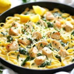 - 1 lb boneless, skinless chicken breasts, cubed - 2 tablespoons olive oil - 4 cloves garlic, minced - 1 cup chicken broth - 1 cup heavy cream - 12 oz uncooked pasta (fettuccine or penne work well) The base of this dish is simple yet tasty. Chicken breasts give you good protein. Olive oil adds a nice flavor. Garlic brings a lovely aroma. Chicken broth keeps the dish moist. Heavy cream makes it rich and creamy. For pasta, you can choose fettuccine or penne. Both work great! - 1 lemon (zested and juiced) - 1 teaspoon dried thyme - Salt and pepper to taste - 1 cup grated Parmesan cheese - 2 cups baby spinach - Fresh parsley, chopped (for garnish) Lemon is key for brightness. You’ll use both zest and juice for that zing. Dried thyme adds a touch of earthiness. Salt and pepper are crucial for seasoning. Grated Parmesan gives a cheesy finish. Baby spinach not only looks good but also adds nutrients. Fresh parsley makes a great garnish. {{ingredient_image_1}} First, heat 2 tablespoons of olive oil in a large pot over medium heat. Once the oil is hot, add 1 lb of cubed chicken breasts. This will bring a nice sear to the chicken. Season the chicken with salt and pepper to taste. Cook it until it turns golden brown, which should take about 5 to 7 minutes. Once cooked, remove the chicken from the pot and set it aside. In the same pot, add 4 minced garlic cloves. Sauté them for about 1 minute. You want to smell that wonderful garlic aroma but be careful not to burn it. Next, pour in 1 cup of chicken broth and 1 cup of heavy cream. Stir to mix everything well. Bring this mixture to a gentle simmer. This is where the magic begins. Now, add the juice and zest of 1 lemon to the pot. This will give the sauce a bright and zesty flavor. Mix in 1 teaspoon of dried thyme for a hint of earthiness. Now it’s time to add the pasta. Use 12 oz of uncooked fettuccine or penne. Make sure the pasta is submerged in the sauce. Bring the pot to a boil, then reduce the heat to low and cover it. Cook the pasta according to the package instructions, usually around 10 to 12 minutes. Stir occasionally to keep it from sticking. When the pasta is cooked, you’ll notice the sauce thickening. Stir in the cooked chicken, 2 cups of baby spinach, and 1 cup of grated Parmesan cheese. The cheese will melt into the sauce, making it creamy and delicious. Adjust the seasoning with more salt and pepper if needed. Let the dish sit off the heat for a couple of minutes to thicken further. Enjoy serving this simple yet tasty meal. To get that perfect creamy texture, remember to save some pasta water. This water has starch that helps thicken your sauce. Before draining the pasta, scoop out about a cup of the water. You can add this to your sauce later if it gets too thick. When adding cheese, always do it off the heat. This keeps the cheese from clumping and helps it melt smoothly. Stir in the grated Parmesan slowly for a rich, creamy finish. You can add more cheese if you love it cheesy! Want to boost the flavor? Add more lemon zest or juice for a brighter taste. It makes the dish fresh and tangy. You can also try adding a pinch of red pepper flakes for a little heat. Other spices like Italian herbs or even a touch of smoked paprika can bring new life to your pasta. Experiment and find what you like best! Pro Tips Perfectly Cooked Pasta: To prevent overcooking, taste the pasta a minute before the package instructions suggest. It should be al dente, tender yet firm to the bite. Flavor Boost: For added depth, consider adding a splash of white wine after sautéing the garlic. Let it reduce before adding the broth for a richer flavor. Creamy Consistency: If the sauce becomes too thick, gradually add more chicken broth or cream until you reach your desired consistency. Fresh Herbs: Incorporate fresh herbs like basil or dill at the end for an extra layer of freshness and flavor in your dish. {{image_2}} You can change the protein in this dish easily. If you want a twist, try shrimp or tofu instead of chicken. Shrimp cooks fast and adds a nice seafood flavor. Tofu is a great choice for a plant-based meal. Just be sure to press it to remove extra water for better flavor. You can also use different meats like sausage or beef. Sausage adds a spicy kick, while beef gives a hearty taste. Brown the meat first, just like you do with chicken. This step adds depth to your sauce. To make a vegetarian or vegan version, swap out the chicken broth and cream. Use vegetable broth for a rich base. For creaminess, try coconut milk or cashew cream. Both give a nice texture and flavor. Incorporating more veggies is another great idea. Spinach is perfect, but you can also add bell peppers, zucchini, or mushrooms. Sauté the veggies with garlic to bring out their flavors. This way, you create a colorful, healthy dish that everyone can enjoy. To keep your One Pot Creamy Lemon Garlic Chicken Pasta fresh, store it in an airtight container. Make sure it cools down before sealing. Place it in the fridge within two hours of cooking. This way, you can keep the flavors intact. You can enjoy your leftovers for up to three days. After that, the texture and taste may change. When it's time to enjoy your pasta again, reheating correctly is key. You can use the microwave or stovetop. For the microwave, place your pasta in a bowl. Add a splash of water or cream to help keep it moist. Heat it in short bursts of 30 seconds, stirring in between. This prevents it from drying out. For the stovetop, heat a skillet over low heat. Add a little butter or oil, then add your pasta. Stir gently, adding a bit of chicken broth or cream to keep it creamy. This method helps maintain the dish's rich texture and flavor. Enjoy your delicious meal again! Yes, you can freeze this dish. After it cools, place it in an airtight container. It stays good for up to three months in the freezer. When you’re ready to eat, thaw it in the fridge overnight. Reheat it on the stove over low heat, adding a splash of chicken broth or cream to help restore its creamy texture. To keep your pasta from sticking, use plenty of water when boiling. Add a pinch of salt to the water for flavor. Stir the pasta often during cooking. Once cooked, drain it quickly and toss it with a little olive oil. This helps prevent clumping. You can also add the pasta directly to the sauce while it’s still hot. This creamy pasta pairs well with many sides. A simple green salad adds freshness. Garlic bread is great for soaking up the sauce. You could also serve roasted vegetables for a healthy touch. For a bit of crunch, try serving with toasted pine nuts on top. Each option complements the flavors of the pasta. This blog post covered tasty recipes featuring creamy lemon garlic chicken pasta. We explored the main ingredients like chicken, olive oil, and garlic, plus useful seasonings like lemon and thyme. I shared step-by-step instructions for preparing everything, from chicken to sauce and pasta. You can customize your dish with protein swaps or make it vegetarian. Finally, I provided tips for storage and reheating leftovers efficiently. Remember, cooking is fun and creative. Enjoy experimenting with flavors and making this dish your own!