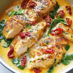 - 2 chicken breasts, sliced into strips - 1 cup sun-dried tomatoes in oil, drained and chopped - 1 cup heavy cream - 3 cloves garlic, minced - 1 cup spinach, roughly chopped - 1 teaspoon dried Italian herbs (oregano, basil, thyme) - 1 tablespoon olive oil - Salt and pepper to taste - Grated parmesan cheese - Fresh basil or additional sun-dried tomatoes The main ingredients in this recipe create a rich flavor. Chicken breasts give a nice protein base. Sun-dried tomatoes add a sweet, tangy punch. Heavy cream makes the sauce smooth and creamy. Garlic brings warmth and depth to the dish. Spinach adds a pop of color and nutrients. For seasoning, dried Italian herbs are key. They bring out the flavors in the chicken and sauce. Olive oil helps to cook the chicken and adds healthy fats. Use salt and pepper to enhance the taste. Optional garnishes like grated parmesan cheese add richness. Fresh basil or more sun-dried tomatoes can elevate the dish's look and flavor. These ingredients together make your Creamy Sun-Dried Tomato Chicken Skillet a delight to eat! {{ingredient_image_1}} First, heat the olive oil in a large skillet over medium heat. Add the sliced chicken breasts when the oil is hot. Season the chicken with salt, pepper, and dried Italian herbs. Cook the chicken for about 5 to 7 minutes. You want it to be no longer pink and lightly browned. Once done, remove the chicken from the skillet and set it aside on a plate. Next, add the minced garlic to the same skillet. Sauté the garlic for about 1 minute until it smells good. Then, pour in the chicken broth. Allow it to simmer for 2 to 3 minutes. Use a spatula to scrape any browned bits from the skillet. This adds flavor! Now, stir in the chopped sun-dried tomatoes and heavy cream. Mix well and let the sauce simmer for another 3 to 4 minutes. This helps it thicken a bit. Now, add the chopped spinach to the skillet. Cook it until it wilts, which takes about 2 minutes. Return the cooked chicken to the skillet and mix it with the creamy sun-dried tomato sauce. Heat everything through for an additional minute. Taste the dish and adjust the seasoning if needed. Serve it hot, garnished with grated parmesan cheese. Enjoy! To make the sauce just right, start with the heavy cream. Use it cold to help it blend smoothly. Stir the cream in slowly to keep it creamy. If it thickens too much, add a splash of chicken broth. This helps achieve the perfect creamy texture. To avoid curdling, cook the sauce on low heat. High heat can make the cream separate. Always stir gently while cooking. For this recipe, I recommend using chicken breasts. They cook quickly and stay juicy. You can also use chicken thighs for a richer flavor. If you want to switch proteins, try shrimp or tofu. Both options work well in this dish and take on the creamy sauce nicely. To make your dish even better, add fresh herbs like basil or parsley. A pinch of red pepper flakes gives it a nice kick. You can also toss in some mushrooms or bell peppers for extra flavor and texture. These ingredients complement the sun-dried tomatoes and cream perfectly. Pro Tips Choose Quality Chicken: Opt for organic or free-range chicken breasts for enhanced flavor and texture. Adjust the Creaminess: If you prefer a lighter sauce, substitute half of the heavy cream with chicken broth. Herb Freshness: For a burst of freshness, add a handful of freshly chopped basil or parsley just before serving. Make it Ahead: This dish can be made ahead of time and reheated gently on the stove for a quick meal. {{image_2}} You can make this dish vegetarian by swapping chicken for tofu or chickpeas. Tofu absorbs flavors well. Use firm tofu for the best texture. Chickpeas add protein and bite. You can also use vegetable broth instead of chicken broth. This keeps the dish rich and flavorful without meat. For those who love heat, try adding red pepper flakes or a splash of hot sauce. This will give your creamy sun-dried tomato chicken a zesty kick. You can also incorporate spicy ingredients like jalapeños or chili powder for more flavor. Adjust the spice level to suit your taste. If you want a dairy-free option, use coconut cream. It gives a subtle sweetness and richness. Another fun option is to experiment with different cheeses. Try goat cheese for a tangy twist or cream cheese for extra creaminess. Each cheese will change the flavor and texture of the dish. To keep your creamy sun-dried tomato chicken fresh, use airtight containers. This step helps seal in flavor and moisture. When stored properly, the dish lasts up to three days in the fridge. Always let it cool down a bit before sealing it up. This way, it won’t steam inside the container. You can freeze this chicken dish if you want to save it for later. First, let it cool completely. Then, place it in a freezer-safe container. It can stay in the freezer for up to three months. When you’re ready to enjoy it, move it to the fridge overnight to thaw. For reheating, you can use the microwave or heat it on the stove. Add a splash of chicken broth if the sauce looks too thick. To reheat while keeping the creaminess, do this gently. Use low heat on the stove and stir often. This helps avoid curdling. You can serve it again with sides like fluffy rice or creamy mashed potatoes. These pairs enhance the flavors and make your meal enjoyable. You can even sprinkle some fresh herbs on top for extra taste. To thicken your sauce, add more heavy cream. You can also make a cornstarch slurry. Mix one tablespoon of cornstarch with two tablespoons of cold water. Stir this mix into the sauce while it simmers. This will help your sauce become creamy and thick. Yes, you can use fresh tomatoes. However, fresh tomatoes have a milder taste and more water. Sun-dried tomatoes are richer and add depth to the dish. If you use fresh ones, consider cooking them longer to reduce moisture. This dish goes great with several sides. Here are some ideas: - Fluffy rice - Creamy mashed potatoes - Steamed veggies - Pasta with olive oil or garlic These choices balance the rich flavors of the creamy sun-dried tomato chicken. This blog post covered how to make a delicious creamy sun-dried tomato chicken skillet. You learned about the key ingredients, step-by-step cooking instructions, and useful tips for the best results. I shared variations for added excitement and storage tips for leftovers. By trying this recipe, you’ll enjoy a flavorful meal that’s easy to make. Use the tips and tricks to customize it to your liking. Cooking should be fun, and with this dish, it will be! Enjoy your culinary journey!