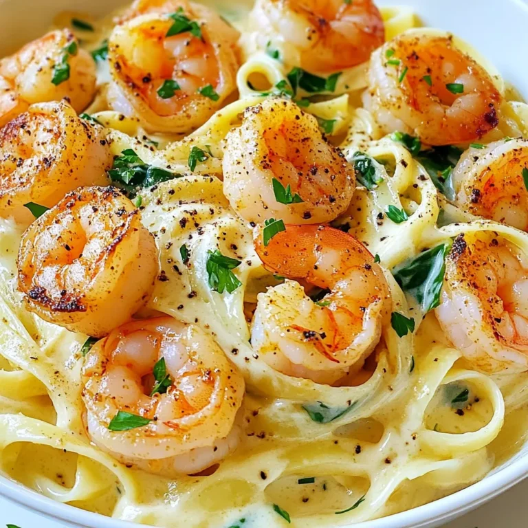 To make Cajun shrimp Alfredo, you need these simple and tasty ingredients: - 12 oz fettuccine pasta - 1 lb large shrimp, peeled and deveined - 2 tablespoons Cajun seasoning - 3 tablespoons olive oil, divided - 4 cloves garlic, minced - 1 cup heavy cream - 1 cup grated Parmesan cheese - 1 cup spinach, chopped - Salt and pepper to taste - Fresh parsley, chopped, for garnish These items create a creamy and flavorful dish. Fettuccine pasta gives a hearty base. Large shrimp bring a nice texture and taste. Cajun seasoning adds a spicy kick. Olive oil helps in cooking and flavor. Minced garlic gives a wonderful aroma. Heavy cream makes the sauce rich. Parmesan cheese adds a savory depth. Spinach adds color and nutrients. Salt and pepper enhance all the flavors. Fresh parsley is a beautiful and tasty garnish. This mix of ingredients makes the meal not just good but great. Each one plays a key role in creating a delicious dinner. You can find most of these items in your kitchen. If not, they are easy to get at any grocery store. {{ingredient_image_1}} To start, fill a large pot with water and add a generous amount of salt. Bring the water to a rolling boil. This salted water adds flavor to the pasta as it cooks. Once boiling, add 12 ounces of fettuccine pasta. Cook according to package instructions until it's al dente, which is usually around 8-10 minutes. Al dente means the pasta will still have a slight bite to it. Reserve ½ cup of the pasta water before draining the pasta. This water can help adjust the sauce later. While the pasta cooks, grab 1 pound of large shrimp. Make sure they are peeled and deveined. Place the shrimp in a bowl and sprinkle 2 tablespoons of Cajun seasoning over them. Toss the shrimp well until they are fully coated in the seasoning. This gives the shrimp a bold, spicy flavor that complements the creamy sauce. In a large skillet, heat 2 tablespoons of olive oil over medium-high heat. Once hot, add the seasoned shrimp. Sauté them for about 2-3 minutes on each side. They should turn pink and opaque when cooked. After cooking, remove the shrimp from the skillet and set them aside. In the same skillet, add 1 tablespoon of olive oil. Then, add 4 cloves of minced garlic. Sauté for about 1 minute until the garlic is fragrant, but be careful not to burn it. Next, pour in 1 cup of heavy cream and bring it to a gentle simmer. Gradually whisk in 1 cup of grated Parmesan cheese until the sauce is smooth. Add 1 cup of chopped spinach and stir until it wilts. Now, it’s time to combine everything. Return the cooked shrimp to the skillet. Add the drained fettuccine to the creamy sauce. Toss everything together until the pasta is well-coated. If the sauce seems too thick, add some of the reserved pasta water little by little until you reach your desired consistency. Finally, taste and season with salt and pepper as needed. To get the best Cajun flavor, adjust your seasoning levels. Start with two tablespoons of Cajun seasoning. Taste your dish as you cook. If you want more spice, add a bit more. Remember, you can always add more, but you cannot take it away! Time management is key in cooking. Cook your pasta while you prepare the shrimp. This way, everything comes together quickly. It helps to have all your ingredients ready before you start. This makes cooking smooth and fun. The right sauce consistency makes your dish shine. Use reserved pasta water to help thin the sauce if it's too thick. Start by adding a little at a time. Stir well and check the texture. You want a creamy sauce that hugs the pasta. If you need to thicken the sauce, try using a cornstarch slurry. Mix one tablespoon of cornstarch with two tablespoons of cold water. Add this to the sauce while it simmers. It will help you achieve that perfect creamy texture. Garnishing with parsley adds a pop of color. It also gives your dish a fresh taste. Sprinkle chopped parsley on top of your Cajun shrimp Alfredo just before serving. When serving, use wide, shallow bowls. This helps show off the vibrant colors of the dish. You can also add a slice of lemon on the side for a zesty touch. This makes the dish look great and adds extra flavor! Pro Tips Perfectly Cooked Shrimp: Be careful not to overcook the shrimp; they should be pink and opaque after about 2-3 minutes on each side. Adjusting Sauce Consistency: If the Alfredo sauce is too thick, gradually add reserved pasta water until you reach your desired creaminess. Fresh Spinach Alternative: Feel free to substitute with kale or arugula for a different flavor and texture. Seasoning Balance: Always taste your dish before serving; adjust salt and pepper to enhance the Cajun flavors. {{image_2}} You can switch out shrimp for chicken or tofu. Chicken works well if you cut it into small pieces. Season it with Cajun spices like you do with shrimp. Cook until it reaches 165°F. Tofu is a great choice for a vegan meal. Use firm tofu and press it to remove extra water. Then, cube it and toss it with Cajun seasoning. Sauté until golden brown. If you need a gluten-free meal, use gluten-free pasta. Many brands offer options that cook just like regular pasta. For a dairy-free sauce, substitute heavy cream with coconut cream or cashew cream. These alternatives can still give you that rich and creamy feel. You can enhance your Cajun Shrimp Alfredo with extra veggies or herbs. Bell peppers or mushrooms can add a nice crunch. Sauté them with garlic before adding cream. Fresh herbs like basil or thyme bring a burst of flavor. Stir them in at the end for a fresh taste. You can also add more greens like kale or more spinach for extra nutrients. To keep your Cajun shrimp Alfredo fresh, store leftovers in an airtight container. This helps to lock in flavors and moisture. Place the container in the fridge. It will stay good for up to three days. If you notice any changes in smell or texture, it’s best to toss it out. You can reheat your dish in two main ways: the microwave or stovetop. For the microwave, place the leftovers in a bowl. Cover it with a microwave-safe lid or plastic wrap. Heat for one to two minutes, stirring halfway. This keeps it creamy. For the stovetop, use a skillet over medium heat. Add a splash of water or cream to help restore the sauce. Stir gently until warmed through. This method keeps the dish from drying out. If you want to freeze Cajun shrimp Alfredo, start by letting it cool completely. Then, transfer it to a freezer-safe container. Seal it tightly. You can also use freezer bags for easy storage. It will last for up to three months in the freezer. To thaw, move it to the fridge overnight. For a quick option, you can thaw it in the microwave. After thawing, reheat it on the stovetop with a splash of cream or water to bring back the sauce’s creaminess. Enjoy! You can use several alternatives for heavy cream. Here are some options: - Milk and butter: Mix 3/4 cup of milk with 1/4 cup of melted butter. - Coconut milk: Use it for a dairy-free option. - Greek yogurt: Mix with a bit of milk for a creamy texture. - Silken tofu: Blend until smooth for a vegan choice. These options will give you creaminess, but the taste may change. Cajun Shrimp Alfredo has a medium heat level. The Cajun seasoning adds flavor and spice. You can adjust the heat by: - Using less Cajun seasoning if you prefer mild flavors. - Adding cayenne pepper for extra heat. Taste the dish as you cook to find your perfect level of spice. Yes, you can prepare Cajun Shrimp Alfredo in advance. Here are some tips: - Cook the pasta: You can cook it a few hours before serving. - Store the sauce and shrimp: Keep them separate from the pasta. - Reheat: Warm the sauce on low heat. Add a splash of water or milk if it thickens. This dish tastes great even after reheating! This blog post covered how to make Cajun Shrimp Alfredo. We explored key ingredients like fettuccine, shrimp, and creamy sauce. I shared steps to prepare and cook each component for great taste. You learned tips to adjust spice levels and achieve the perfect sauce. I also highlighted variations and best practices for storing leftovers. Try this dish your way, and enjoy the bold flavors. Cooking is fun, and you can easily impress with Cajun Shrimp Alfredo. Get ready to make your kitchen your favorite place!