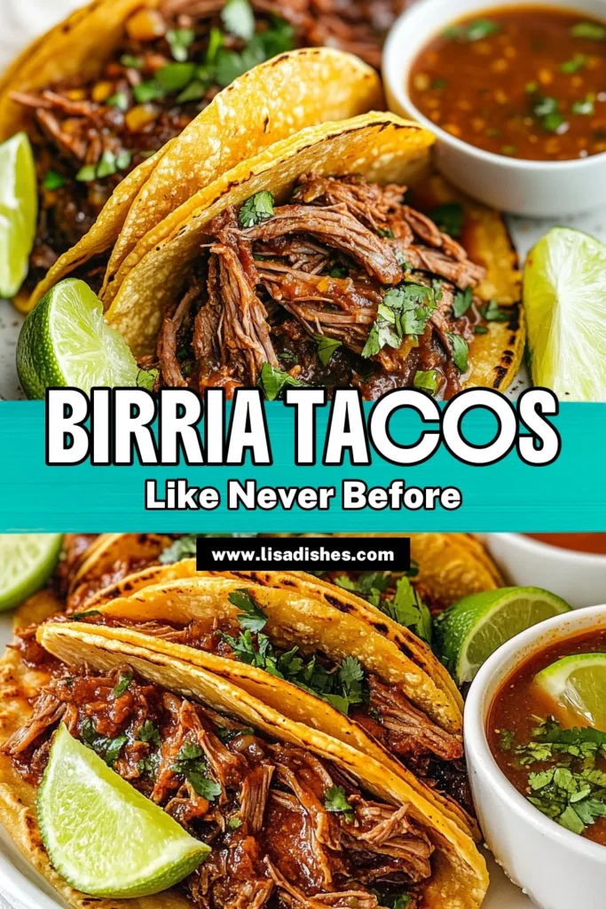Discover the ultimate Birria Tacos recipe that brings authentic Mexican flavor to your table. This savory Birria tacos dish features tender beef chuck roast swimming in a rich chili sauce for tacos that will tantalize your taste buds. Perfect for gatherings or a cozy dinner, this recipe is sure to impress. Get ready to enjoy these delicious beef chuck roast tacos and elevate your taco game! Save this recipe for a flavorful feast! #BirriaTacos #AuthenticMexican #TacoRecipe #BeefTacos