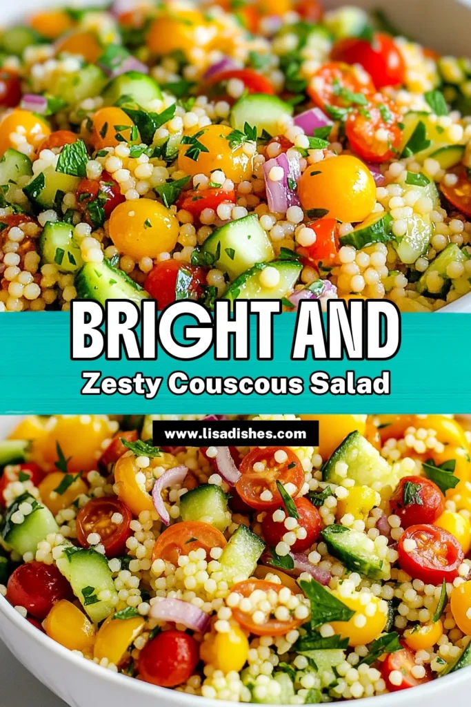 Discover a refreshing Lemon Herb Couscous Salad that’s perfect for any meal! This healthy couscous recipe combines zesty flavors with fresh veggies, making it a delightful Mediterranean salad with couscous that everyone will love. Enjoy this vibrant dish as a zesty vegetarian salad that’s quick to prepare and ideal for gatherings. Try it today and elevate your salad game! Save this recipe for your next healthy meal inspiration. #CouscousSalad #MediterraneanDiet #HealthyEating #VegetarianRecipes
