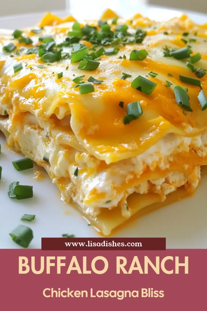 Craving comfort food? Try this delicious Buffalo Ranch Chicken Lasagna! This easy lasagna recipe combines tender chicken, zesty buffalo sauce, and creamy ranch dressing for a flavorful twist on a classic favorite. Perfect for family dinners or gatherings, this Buffalo Chicken Lasagna will have everyone asking for seconds. Don't miss out on this must-try chicken lasagna recipe. Save it now! #BuffaloChickenLasagna #ComfortFoodRecipes #EasyLasagnaRecipe #ChickenLasagnaRecipe