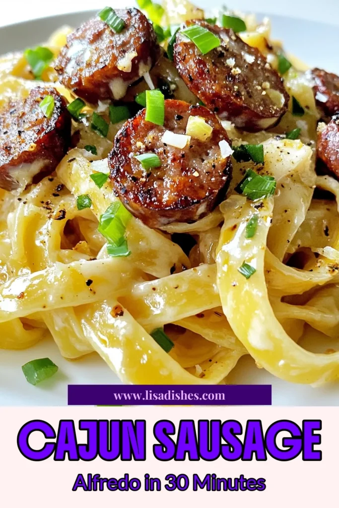 Discover the ultimate flavor explosion with Cajun Smoked Sausage Alfredo Pasta! This creamy sausage pasta combines tender fettuccine with smoky sausage in a rich, homemade Alfredo sauce, making it a standout among easy pasta dishes. Elevate your weeknight dinner with this delicious Cajun cuisine recipe that’s ready in just 30 minutes. Save this fettuccine Alfredo recipe for a meal that impresses! #CajunSmokedSausagePasta #EasyPastaDishes #CajunCuisineRecipes #CreamySausagePasta