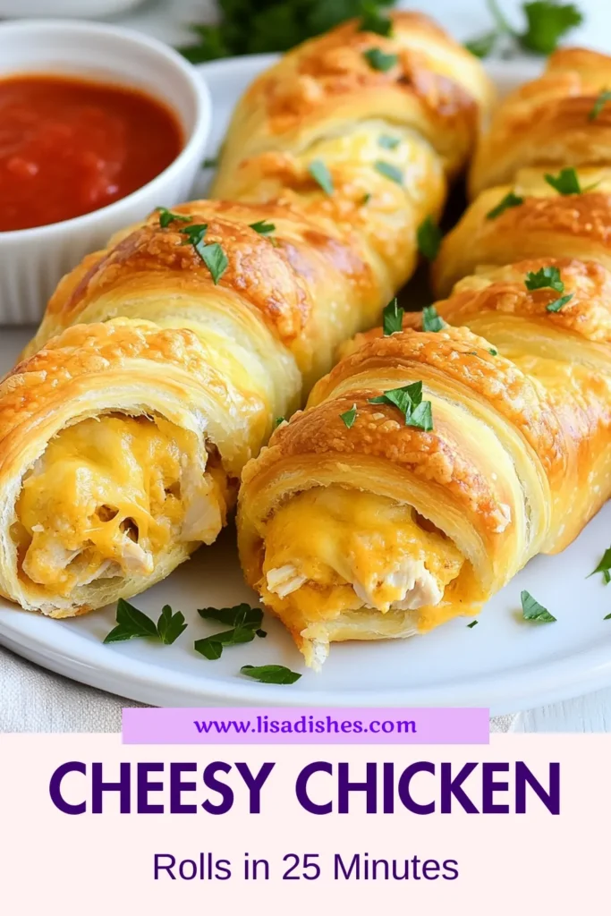 Discover the joy of making Cheesy Chicken Rolls with this easy recipe! Our Chicken Crescent Roll Appetizers combine shredded chicken, cream cheese, and cheddar cheese wrapped in flaky crescent dough for a delicious snack or party treat. Perfect for any occasion, these Easy Chicken Snacks are sure to impress your guests. Try these Cream Cheese Chicken Rolls today and elevate your appetizer game! Save for later! #CheesyChickenRolls #CrescentRollRecipes #EasyChickenSnacks #ChickenCrescentRollAppetizers