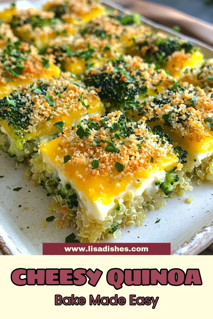 Discover the ultimate Cheesy Broccoli Quinoa Bake, a deliciously healthy twist on classic comfort food! This Easy Broccoli Bake combines quinoa and fresh broccoli for a satisfying vegetarian casserole dish that's perfect for any meal. Packed with cheesy goodness, this cheesy quinoa bake recipe is not just tasty but also nutritious. Try this healthy quinoa recipe today and enjoy a wholesome dish your family will love! #HealthyRecipes #Vegetarian #Quinoa #CasseroleDish