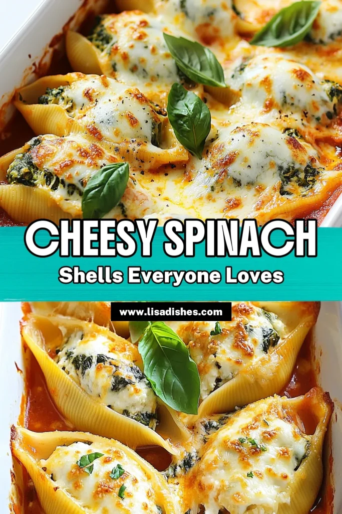 Indulge in these cheesy spinach stuffed shells, a delightful vegetarian pasta bake that's perfect for any dinner table. Easy to make, this dish features jumbo pasta shells generously filled with a creamy ricotta cheese mixture and topped with rich marinara sauce. Whether you're a fan of stuffed pasta recipes or ricotta cheese dishes, this recipe will become a favorite. Try it tonight and savor the deliciousness! Save this recipe for later! #StuffedPasta #VegetarianRecipes #PastaLove #CheesyGoodness