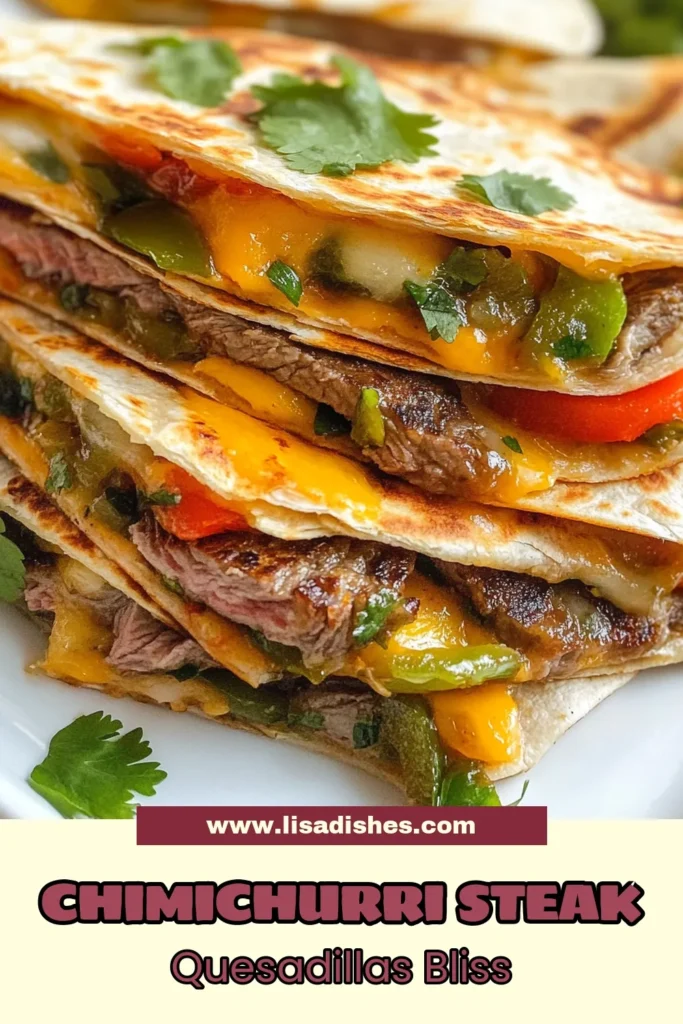 Savor the flavors of these delicious chimichurri steak quesadillas! This easy steak quesadilla recipe features tender sirloin steak, sautéed bell peppers, and a zesty homemade chimichurri sauce. Perfect for a quick meal, these bell pepper quesadillas pack a punch of taste and satisfaction. Try making them tonight and elevate your dinner! Save this easy recipe for your next taco night! #ChimichurriSteakQuesadillas #EasySteakQuesadillaRecipe #HomemadeChimichurriSauce #SirloinSteakQuesadillas