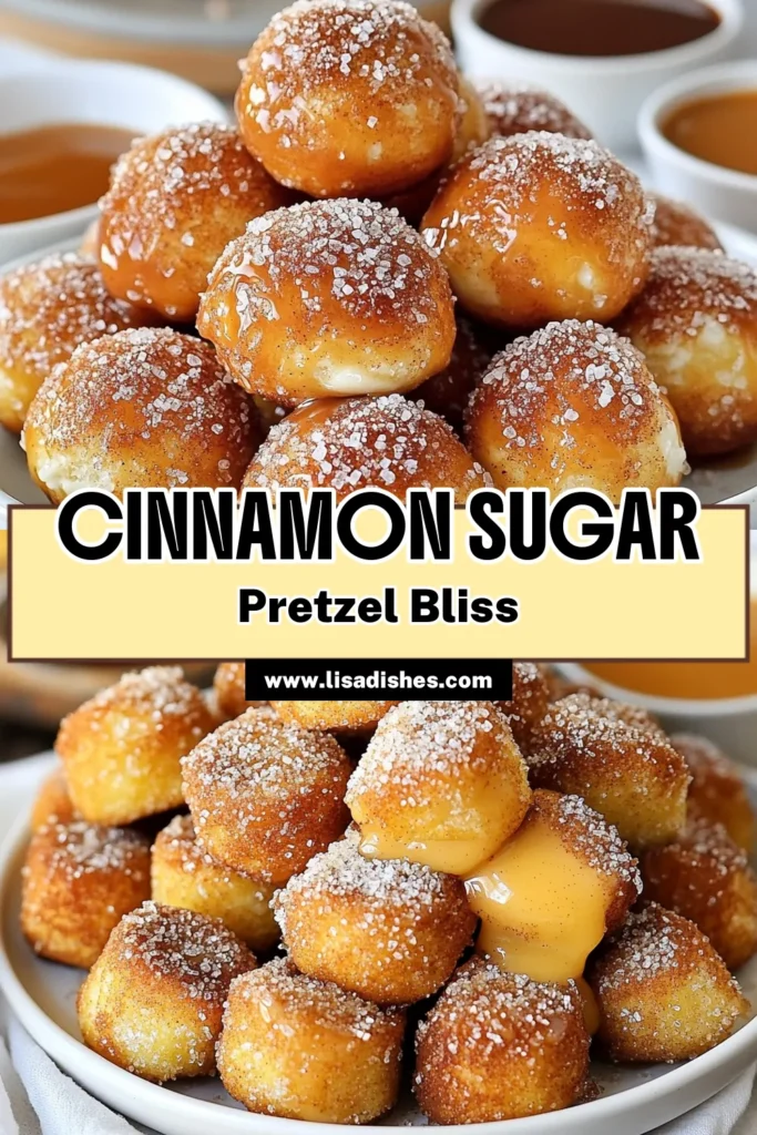 Indulge in these delicious Cinnamon Sugar Pretzel Bites, the perfect sweet treat for any occasion! This Easy Cinnamon Pretzel Recipe features a simple Soft Pretzel Recipe that's great for beginners. Enjoy Homemade Pretzel Bites coated in cinnamon sugar and topped with coarse sea salt. Perfect for sharing at parties or movie nights. Don’t wait, try this enticing snack today! Save for later! #CinnamonSugarPretzelBites #HomemadePretzelBites #EasyCinnamonPretzelRecipe #SweetPretzelBites