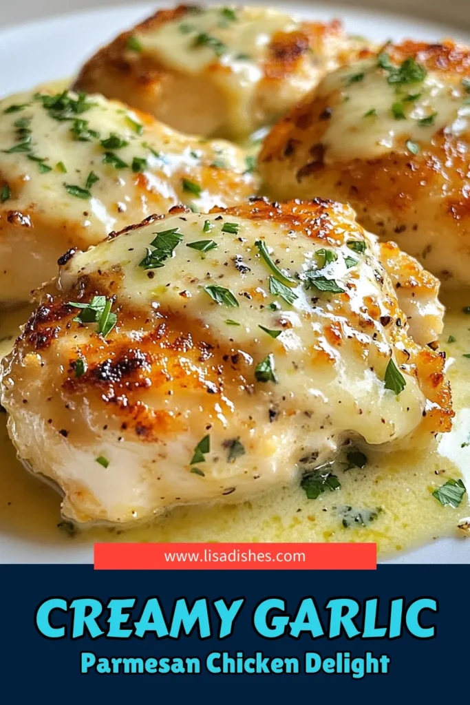 Indulge in this delicious Garlic Cream Parmesan Chicken, a perfect blend of creamy garlic chicken and rich Parmesan flavors. This easy chicken dinner is not only quick to prepare but also makes for a stunning Italian chicken recipe. With just a few simple ingredients, you’ll have a comforting dish that’s sure to impress. Save this creamy garlic chicken recipe for your next meal! #GarlicCreamChicken #ParmesanChickenRecipe #EasyChickenDinner #CreamyGarlicChicken