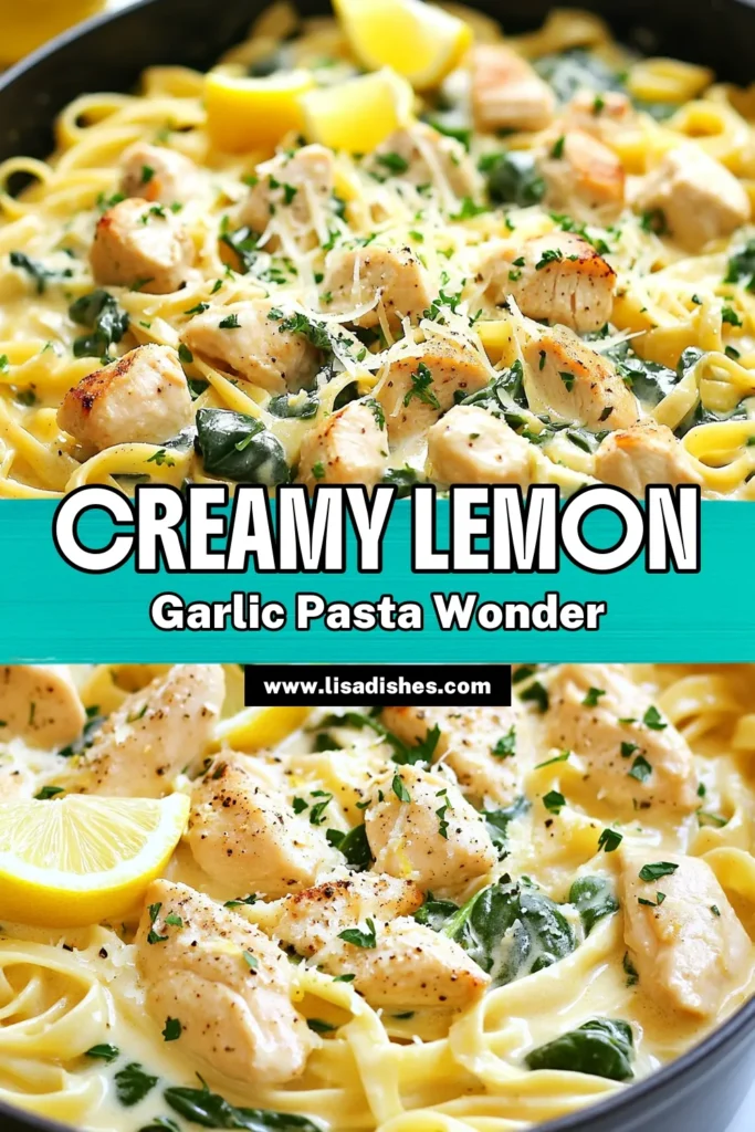 Indulge in this One Pot Creamy Lemon Garlic Chicken Pasta that combines zesty lemon and garlic with tender chicken and creamy sauce for a deliciously satisfying meal. This easy chicken pasta recipe is perfect for a quick dinner recipe that your family will love! Ready in just 30 minutes, it's an ideal choice for busy weeknights. Grab the full recipe and add this flavorful Lemon Garlic Pasta to your weekly menu! #OnePotPasta #EasyDinners #ChickenPasta #LemonGarlicRecipes