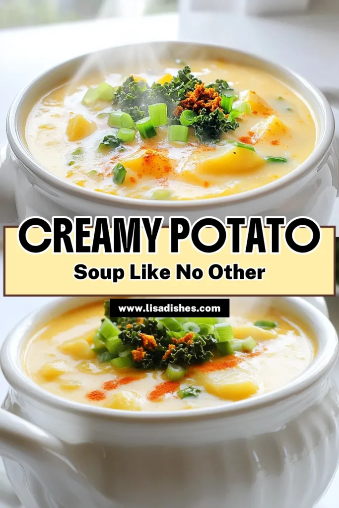 Warm up with a delicious bowl of Creamy Baked Potato Soup that’s perfect for cozy nights! This comforting recipe features rich russet potatoes, creamy cheese, and fragrant garlic for an irresistibly smooth texture. In just 1 hour and 30 minutes, you can serve this tasty dish to your family. Click through for the full recipe and discover how easy it is to make! #BakedPotatoSoup #ComfortFood #SoupRecipes #VegetarianRecipes