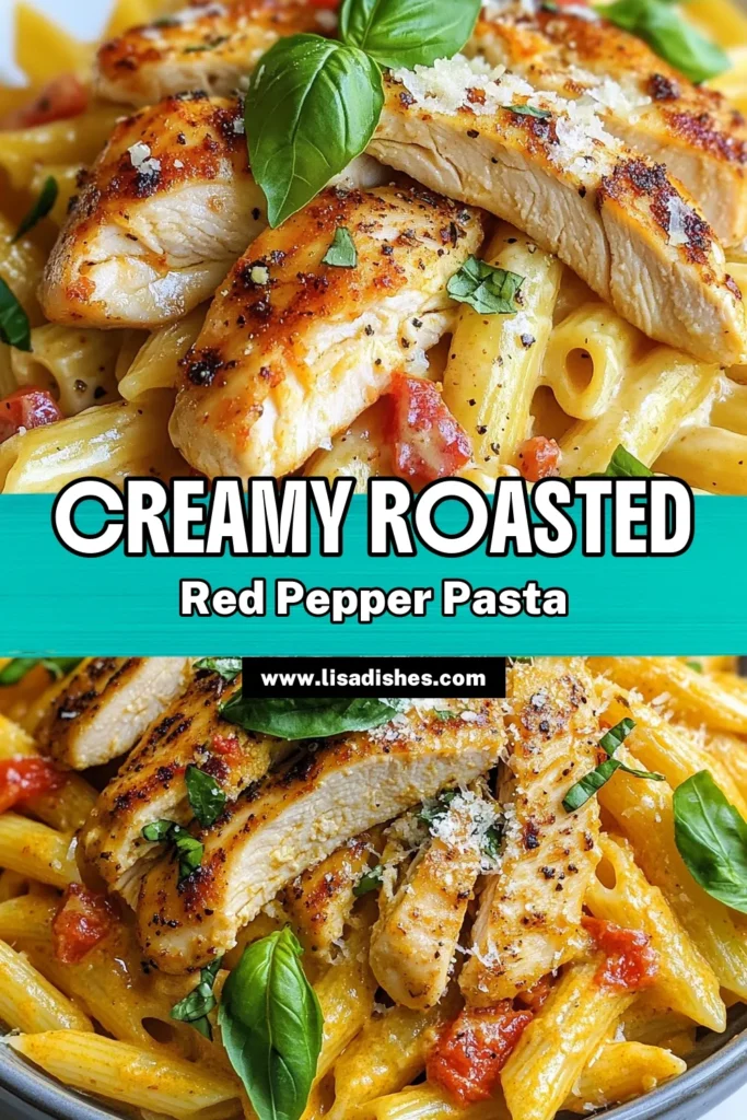 Indulge in this delicious Roasted Red Pepper Chicken Pasta, a delightful dish perfect for any night of the week. This creamy pasta recipe features tender chicken in a smoky, flavorful roasted red pepper sauce, making it one of the easiest chicken pasta recipes you'll ever try! Ready in just 30 minutes, it's sure to impress. Click to discover the full roasted red pepper sauce recipe and elevate your dinner tonight! #ChickenPasta #CreamyPasta #EasyRecipes #PastaDinner