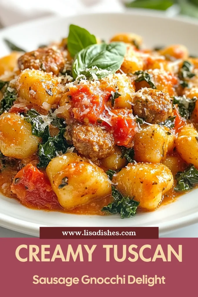 Indulge in this delicious Tuscan sausage gnocchi recipe, the perfect easy gnocchi dinner recipe for any night! Enjoy creamy gnocchi with sausage combined with Italian sausage and vibrant kale in a savory one-pot gnocchi dish. Ready in just 30 minutes, it's a satisfying meal everyone will love. Don't forget to save this recipe for your next family dinner! #GnocchiRecipes #ItalianCuisine #EasyDinner #ComfortFood