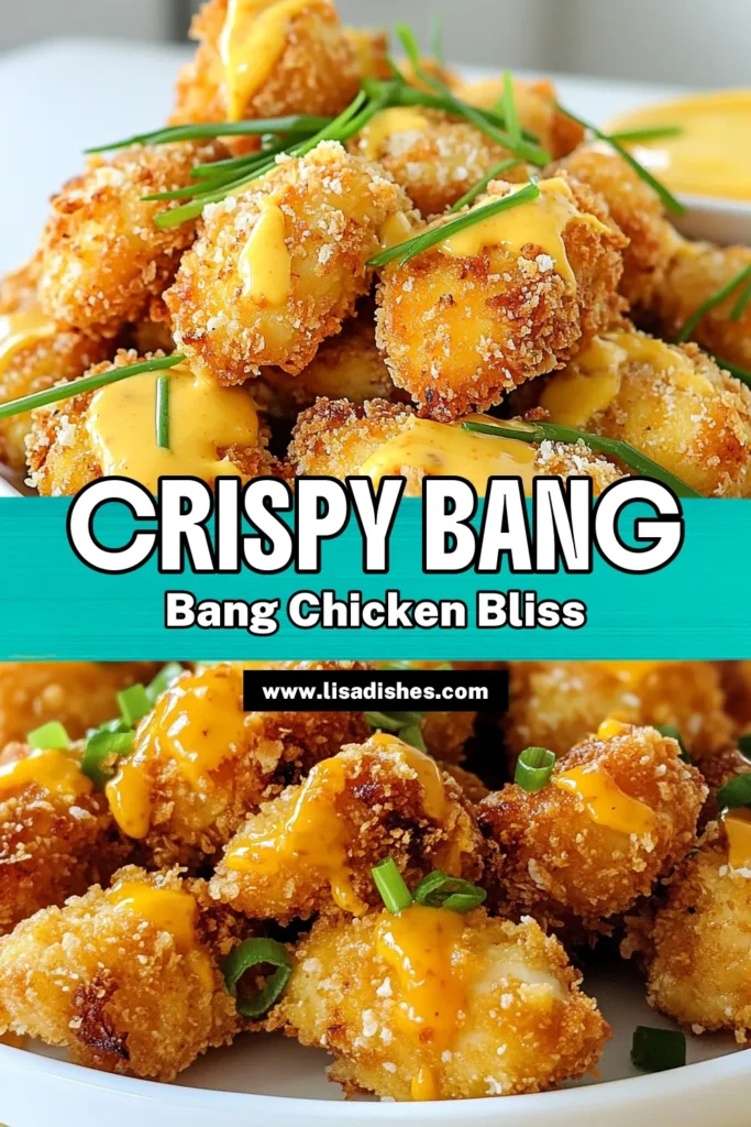 Get ready to spice up your dinner with this irresistible Bang Bang Chicken recipe! This easy fried chicken is coated in a crispy panko breadcrumb coating, ensuring every bite is perfectly crunchy. Toss your chicken in a delicious homemade Bang Bang sauce featuring a spicy chicken sauce blend that will leave you wanting more. Try this tasty, flavorful dish today and elevate your meal! Save it for your next culinary adventure! #BangBangChicken #EasyFriedChicken #SpicyChickenSauce #PankoBreadcrumbs