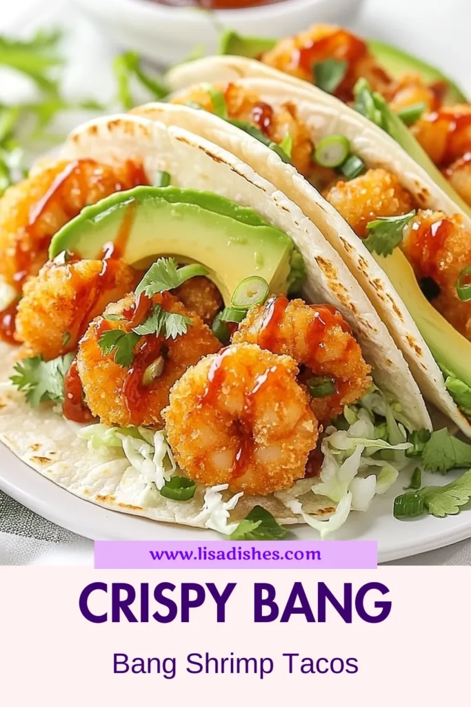 Savor the tropical flavors of Bang Bang Shrimp Tacos, perfect for a quick and delicious dinner! This easy taco recipe features crispy shrimp sautéed to golden perfection and tossed in a savory Thai sweet chili sauce. Serve them in warm tortillas with fresh veggies for a mouthwatering shrimp taco dinner. Ready in just 30 minutes, these tacos are sure to impress! Try this recipe today! #BangBangShrimpTacos #EasyTacoRecipe #CrispyShrimpTacos #ShrimpTacoDinner