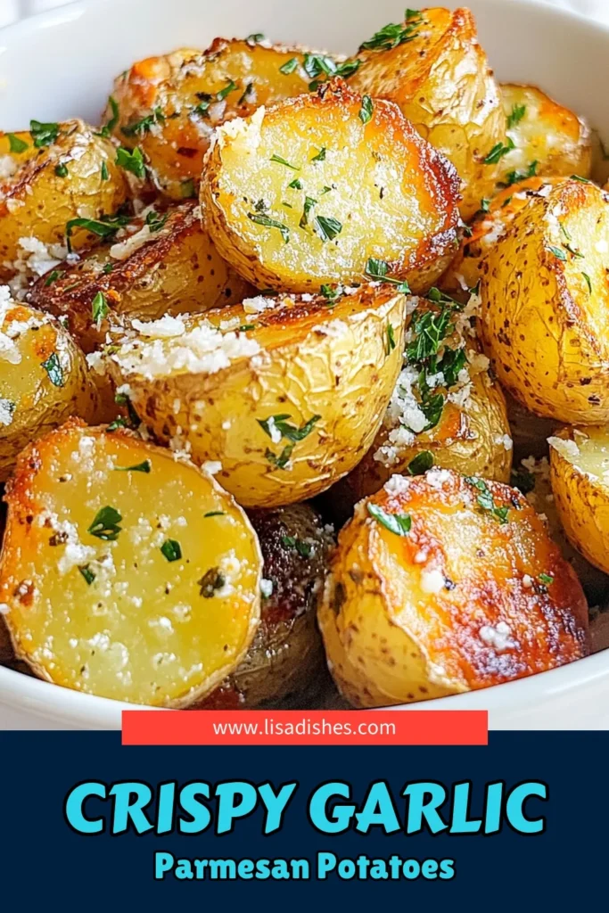 Discover the irresistible flavor of Garlic Parmesan Potatoes with this Roasted Baby Potatoes Recipe! These Crispy Roasted Potatoes are the perfect Parmesan Garlic Side Dish for any meal. With just a handful of ingredients, this Easy Garlic Potato Recipe will have everyone asking for seconds. Give it a try and make your dinner unforgettable! Save this recipe for your next family gathering! #GarlicParmesanPotatoes #CrispyRoastedPotatoes #EasyGarlicPotatoRecipe #ParmesanGarlicSideDish