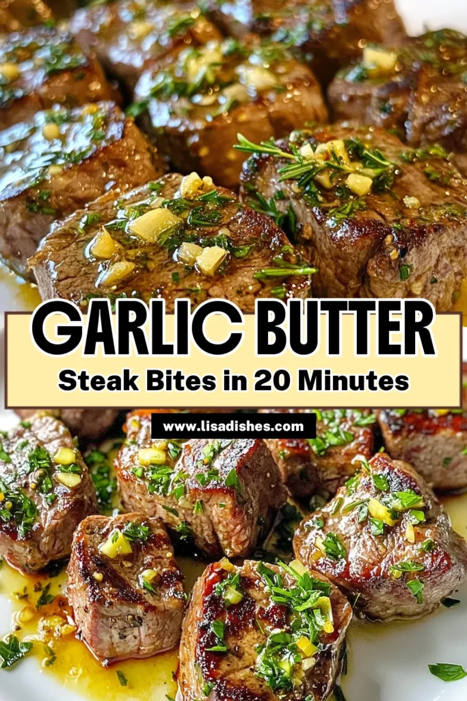 Indulge in these mouthwatering garlic butter steak bites for a quick and satisfying dinner! This easy steak recipe features tender sirloin steak bites sautéed in a rich garlic butter sauce with herbs, perfect for any night of the week. Ready in just 20 minutes, explore the deliciousness of skillet steak recipes that everyone will love. Save this recipe for your next meal! #GarlicButterSteakBites #EasySteakRecipes #QuickDinnerIdeas #SirloinSteakBites