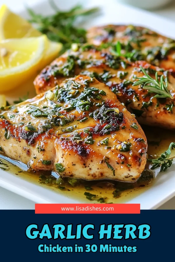 Discover the delightful flavors of garlic herb chicken with this easy chicken recipe! This marinated chicken dish features baked chicken breasts infused with fresh herbs and garlic, making it a healthy chicken dinner option for any night. Perfect for family meals or dinner parties, this simple recipe guarantees juicy, tender chicken every time. Try it today and elevate your dinner! Don't forget to save for later! #GarlicHerbChicken #EasyChickenRecipes #HealthyDinner #MarinatedChickenDish