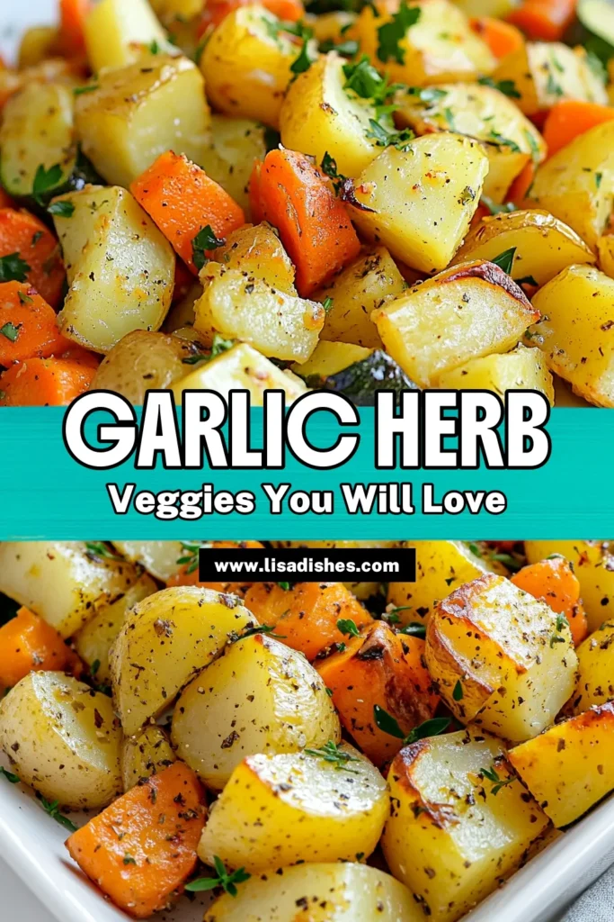 Discover the delicious Garlic Herb Veggie Medley with this easy roasted vegetable recipe that features oven-roasted potatoes, carrots, and zucchini. This healthy vegetable side dish is perfect for family dinners or meal prep! With the vibrant flavors of garlic and herbs, it's sure to become a favorite. Ready in just 40 minutes, it’s the perfect easy veggie medley for any occasion. Save this recipe for your next meal! #HealthyRecipes #VeggieMedley #RoastedVegetables #SideDishIdeas