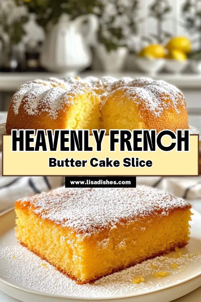 Indulge in the delightful taste of this French butter cake recipe, perfect for any occasion! This easy butter cake combines classic flavors with a hint of lemon, making it a standout among homemade cake recipes. Experience the bliss of a true classic French dessert that’s simple to make yet impressive to serve. Ready to bake? Save this recipe now and treat yourself to a slice of heaven! #FrenchButterCake #EasyButterCake #HomemadeCakeRecipes #ClassicFrenchDesserts