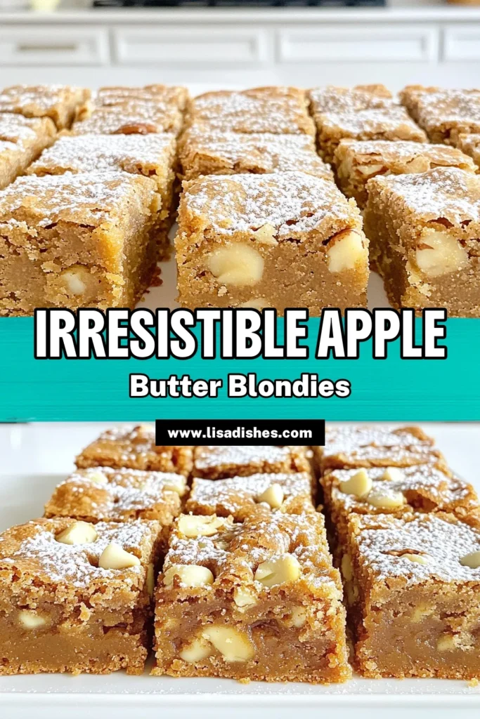 Indulge in the sweet goodness of Apple Butter Blondies that are perfect for any occasion! With the delightful flavors of apple butter, brown sugar, and white chocolate, these blondies will become your new favorite treat. Easy to make and totally delicious, they are a great way to impress your family and friends. Get the full recipe and tips for presentation that will wow any crowd. Click to explore these tasty treats! #AppleButterBlondies #BakingRecipes #DessertIdeas #SweetTreats