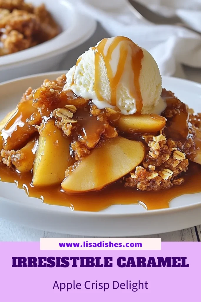 Indulge in this easy caramel apple crisp recipe, the perfect sweet sticky apple dessert for fall! Bursting with flavor, this homemade caramel apple crisp features tender apples and a crunchy oat topping drizzled with caramel sauce. Ideal for gatherings or cozy nights in, it's one of the must-try fall dessert recipes with apples. Save this recipe and delight your taste buds today! #CaramelAppleCrisp #FallDesserts #AppleCrisp #SweetTreats