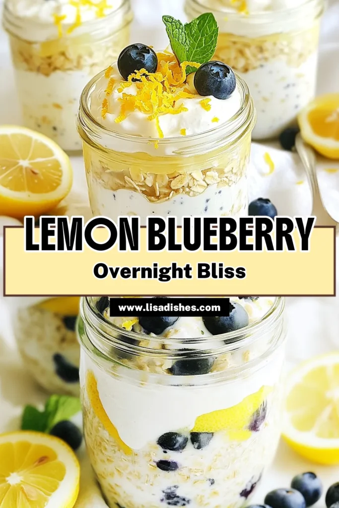 Start your day right with these delicious Lemon Blueberry Overnight Oats – the perfect healthy breakfast recipe! This easy overnight oats dish combines creamy yogurt, fresh blueberries, and zesty lemon for a burst of flavor. Enjoy a satisfying blueberry oatmeal recipe that's also vegan-friendly. Prep it in just 10 minutes, and let it work its magic overnight. Save this recipe for a nutritious start to your mornings! #HealthyEating #OvernightOats #BreakfastIdeas #VeganRecipes