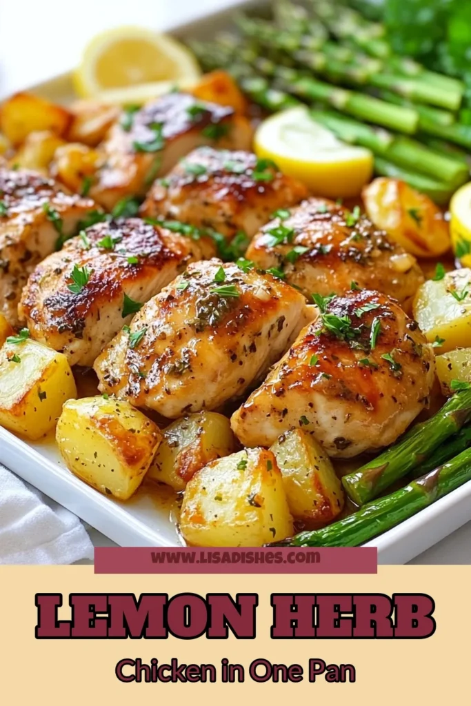Looking for an easy chicken dinner recipe? Try this Sheet Pan Lemon Herb Chicken! This oven baked chicken and vegetables dish is perfect for a one pan chicken dinner that's both healthy and delicious. Marinated in zesty lemon and fresh herbs, it’s packed with flavor and nutrients. Ready in just 45 minutes, it's ideal for busy weeknights. Save this healthy chicken recipe for your next meal! #SheetPanDinner #HealthyRecipes #EasyDinner #OnePanMeals