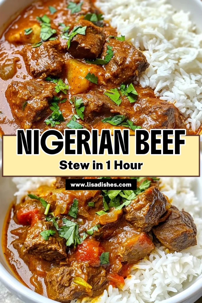 Discover the rich flavors of Nigerian beef stew with our easy beef stew recipe! This traditional Nigerian recipe is perfect for family dinners and brings the essence of Nigerian cuisine right to your table. Learn how to make Nigerian stew that will impress everyone. Grab your ingredients and start cooking this delicious dish today! Save this recipe for your next meal adventure! #NigerianBeefStew #BeefStewRecipe #NigerianCuisine #TraditionalNigerianRecipes