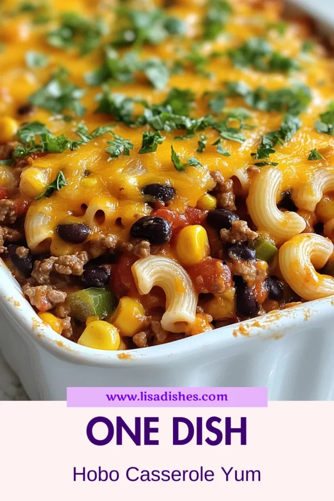 Discover the ultimate comfort food with this easy Hobo Casserole recipe! This one pot hobo casserole combines ground beef, black beans, and cheesy goodness for a satisfying weeknight dinner. Packed with flavors, it's perfect for busy families. Try this cheesy hobo casserole that also features corn and elbow macaroni. Your family will love this black bean casserole dinner that's ready in just 50 minutes. Save this recipe for later! #HoboCasserole #EasyDinner #GroundBeef #CasseroleRecipe