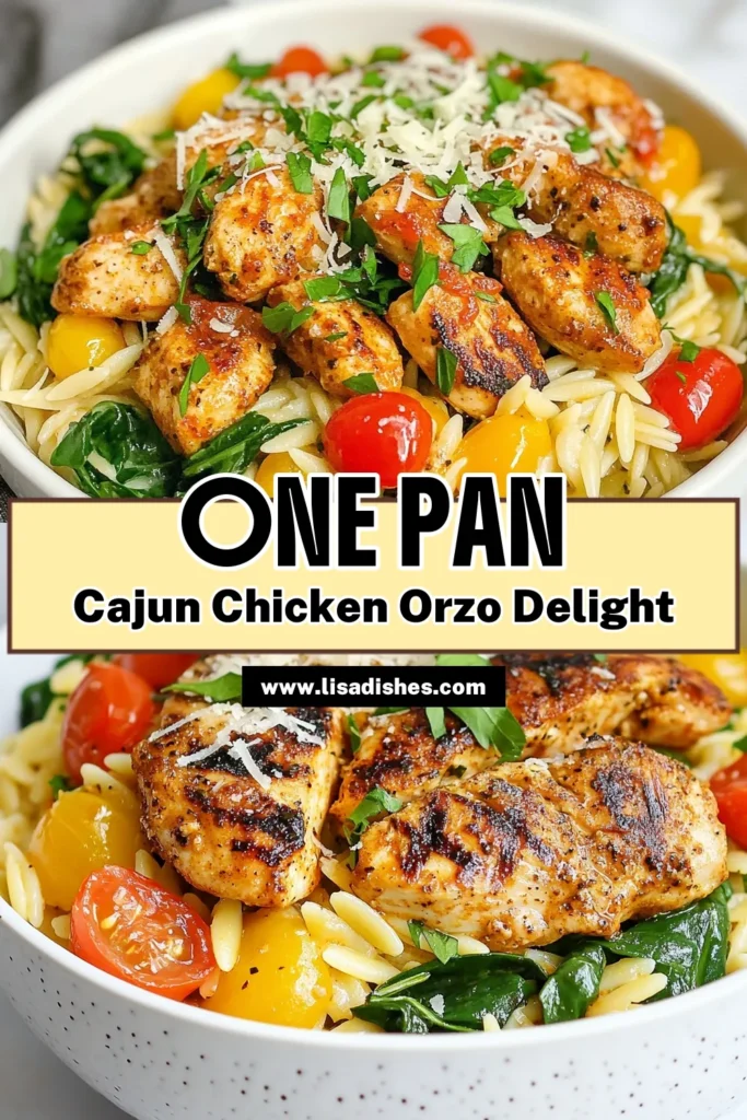 Discover the deliciousness of Creamy Cajun Chicken Orzo! This creamy chicken orzo dish features tender chicken and pasta infused with Cajun flavors, making it a perfect weeknight meal. Enjoy this easy orzo recipe packed with flavor, including cherry tomatoes, spinach, and Parmesan. Elevate your dinner with this Cajun chicken pasta recipe that's simple to make and sure to impress. Save this recipe for your next culinary adventure! #CajunChicken #PastaRecipe #EasyOrzo #ComfortFood