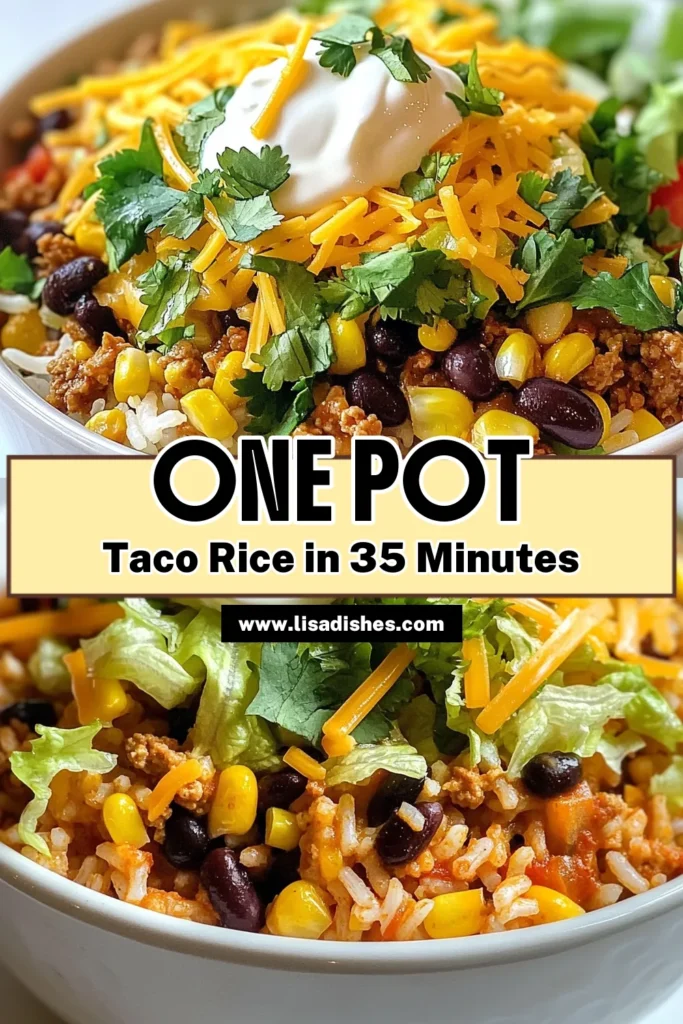 Discover this delicious taco rice recipe that's perfect for any night! This easy taco rice combines ground turkey, black beans, and fresh veggies for a healthy taco rice recipe the whole family will love. Packed with flavor and ready in under 35 minutes, this taco rice with beans is a must-try for quick dinners. Save this easy taco rice dish for your next meal! #TacoRice #HealthyRecipes #MealPrep #EasyDinnerIdeas