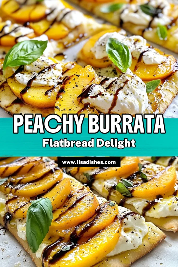 Elevate your summer gatherings with this easy Peach Burrata Flatbread recipe! Perfect for warm evenings, this flatbread appetizer combines juicy peaches and creamy burrata cheese for a delightful flavor explosion. Explore fresh peach recipes with this unique dish, ideal for sharing. Ready in just 20 minutes, it's one of the best summer flatbread ideas you'll love. Save this recipe now and impress your friends! #PeachBurrata #FlatbreadAppetizers #SummerRecipes #BurrataCheese