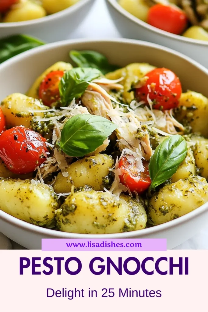 Looking for a delicious and simple dinner? Try this pesto gnocchi recipe that features chicken and fresh basil pesto for a delightful twist! This chicken pesto gnocchi combines tender potato gnocchi with vibrant flavors, making it an easy gnocchi dish perfect for busy nights. In just 25 minutes, you’ll have a quick dinner that the whole family will love. Save this easy recipe to impress your friends! #PestoGnocchi #ChickenPestoGnocchi #QuickDinnerRecipes #EasyGnocchiDish