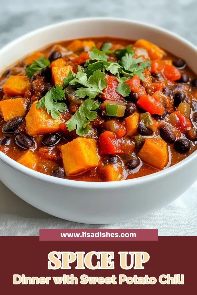 Discover the deliciousness of sweet potato black bean chili! This vegetarian chili recipe is packed with flavor and health benefits, making it the perfect cozy meal. With spicy sweet potato recipes like this easy chili recipe vegan, you'll impress family and friends. It's a healthy chili with beans that cooks up quickly. Try this unbeatable recipe today and make your dinner memorable! Save this pin for your next meal inspiration! #SweetPotatoBlackBeanChili #VegetarianChili #HealthyChili #EasyChiliRecipes