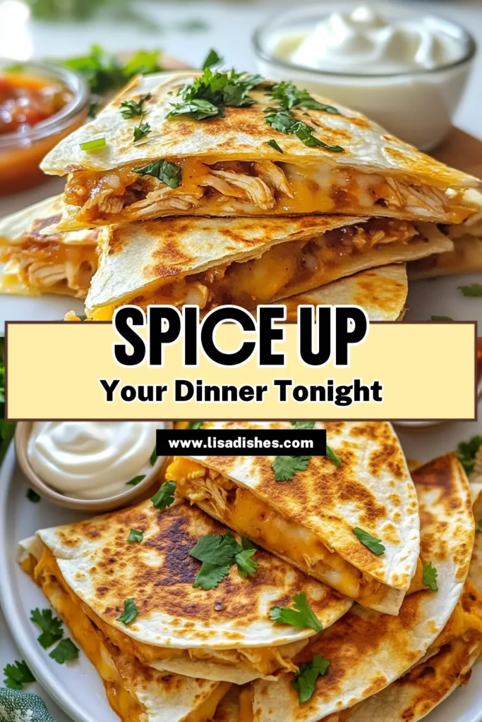 Indulge in these Fiery Chipotle Chicken Quesadillas, perfect for an easy chipotle chicken dinner! This Chicken Quesadilla Recipe offers a spicy quesadilla filling, combining succulent marinated chicken with gooey Monterey Jack Cheddar. Ideal for weeknight meals, they are a hit with cheese lovers! Get ready to impress with this flavorful dish. Click to try now! #ChipotleChicken #QuesadillaRecipe #SpicyDinner #EasyRecipes