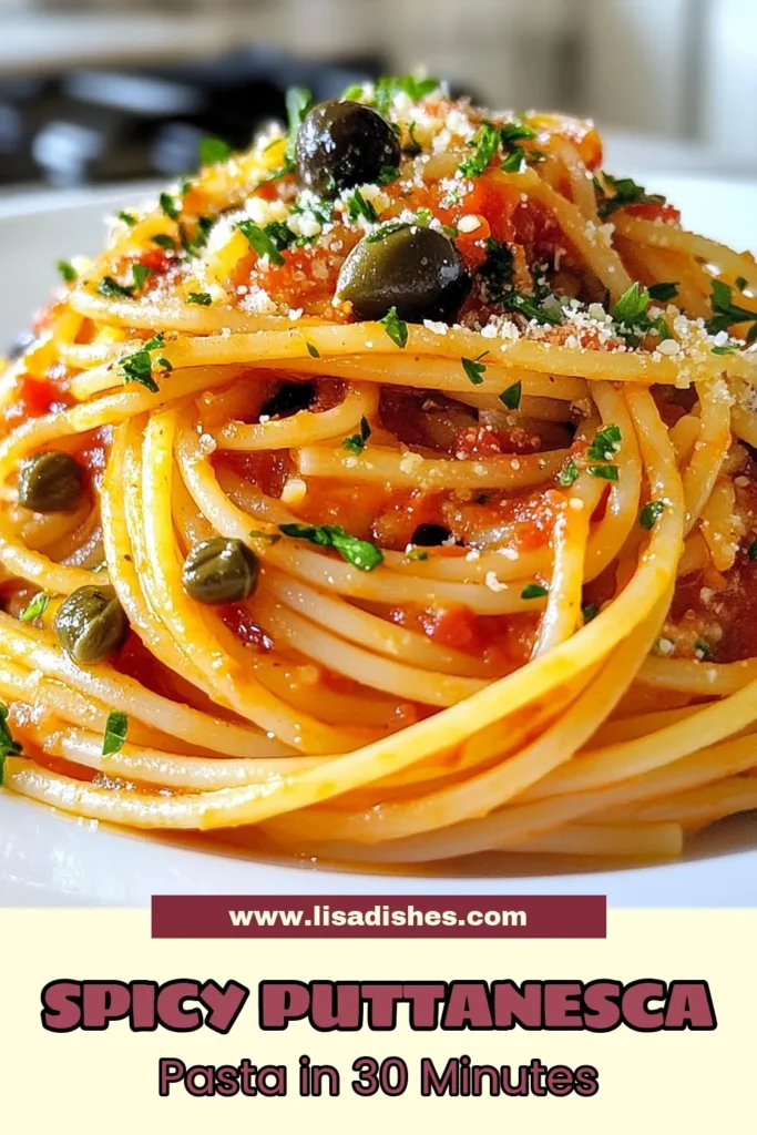 Indulge in this Spicy Pasta Puttanesca, a quick and easy recipe perfect for busy nights! With its blend of bold flavors from garlic, olives, and capers, this authentic Puttanesca recipe is a must-try among Italian pasta dishes. Enjoy a delicious dinner ready in just 30 minutes. Save this recipe for your quick dinner ideas! Try it now and elevate your pasta game! #PastaPuttanesca #EasyPastaRecipes #QuickDinnerIdeas #ItalianPastaDishes
