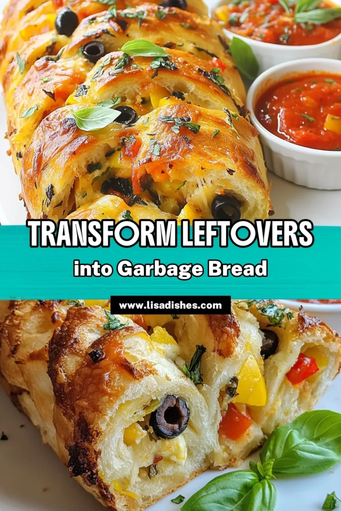 Try this delicious garbage bread recipe that transforms leftover veggies into a savory delight! Using an easy pizza dough recipe, you’ll create mouthwatering savory bread rolls stuffed with mozzarella cheese, assorted veggies, and optional meats. Perfect for quick meals, this garbage bread is a fun way to use what you have on hand. Save and share this recipe for a crowd-pleasing dish! #GarbageBread #LeftoverVeggieRecipes #SavoryBreadRolls #EasyPizzaDough
